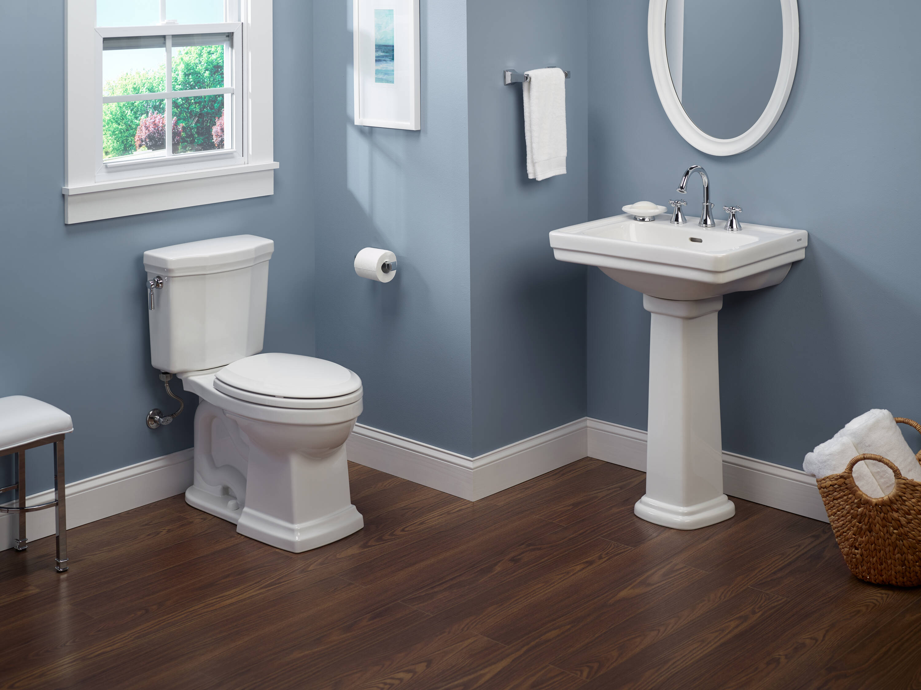 TOTO Promenade Fregadero con pedestal de porcelana vitrificada en color blanco algodón (22.25 pulgadas x 27.5 pulgadas x 34 pulgadas) - LPT530.8N-01