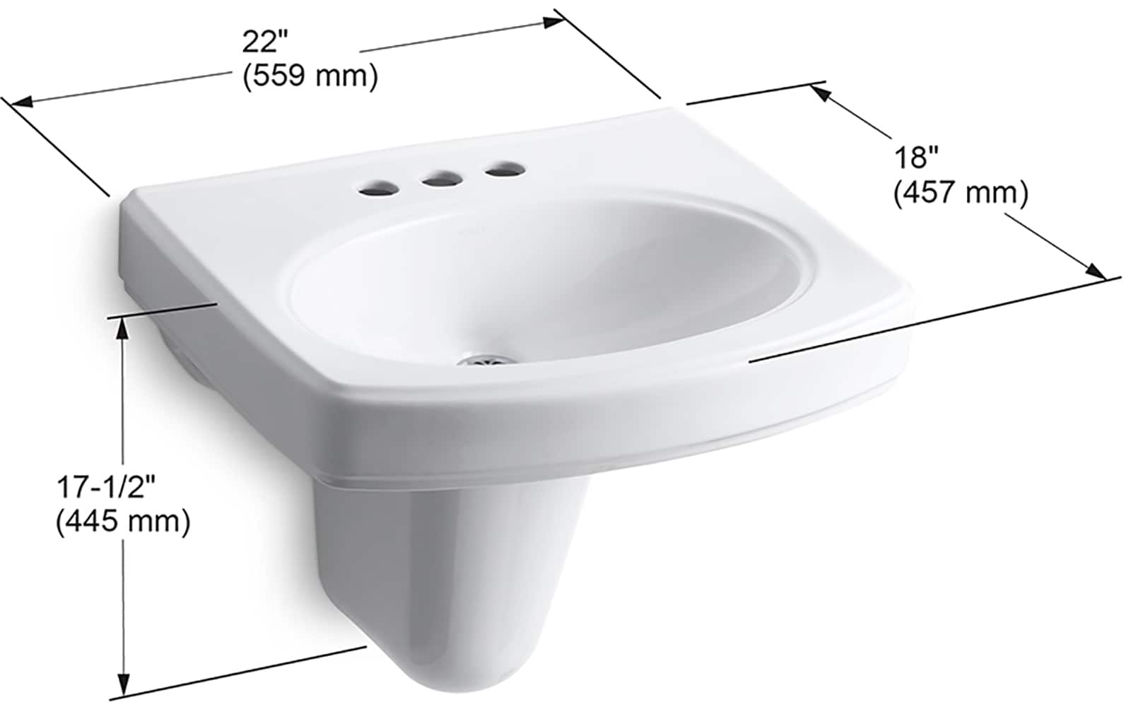 KOHLER Pinoir Lavabo de Pedestal de porcelana blanca (Combo de 22 pulgadas x 18 pulgadas x 34 pulgadas) - 2035-4-0