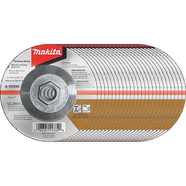 Rueda de Esmerilado Makita, con Núcleo, 36 Granos, 5" - A-95990