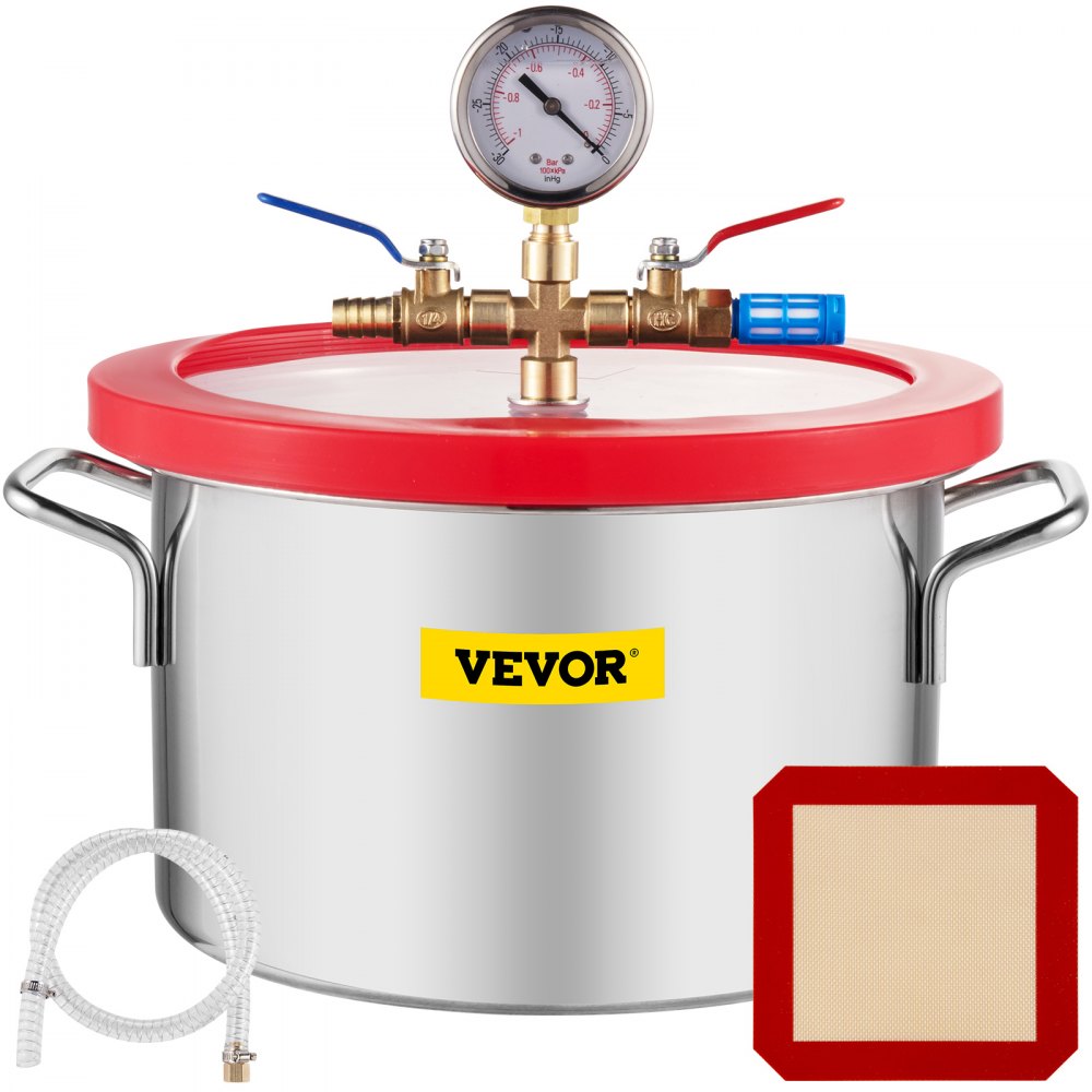 VEVOR Vacuum Chamber 1.5 Gallon Vacuum Degassing Chamber Glass Lid Stainless Steel Degassing Chamber Silicones for Gas Extraction and Protect Food - QCKTZKB1.5JLZKT01V0
