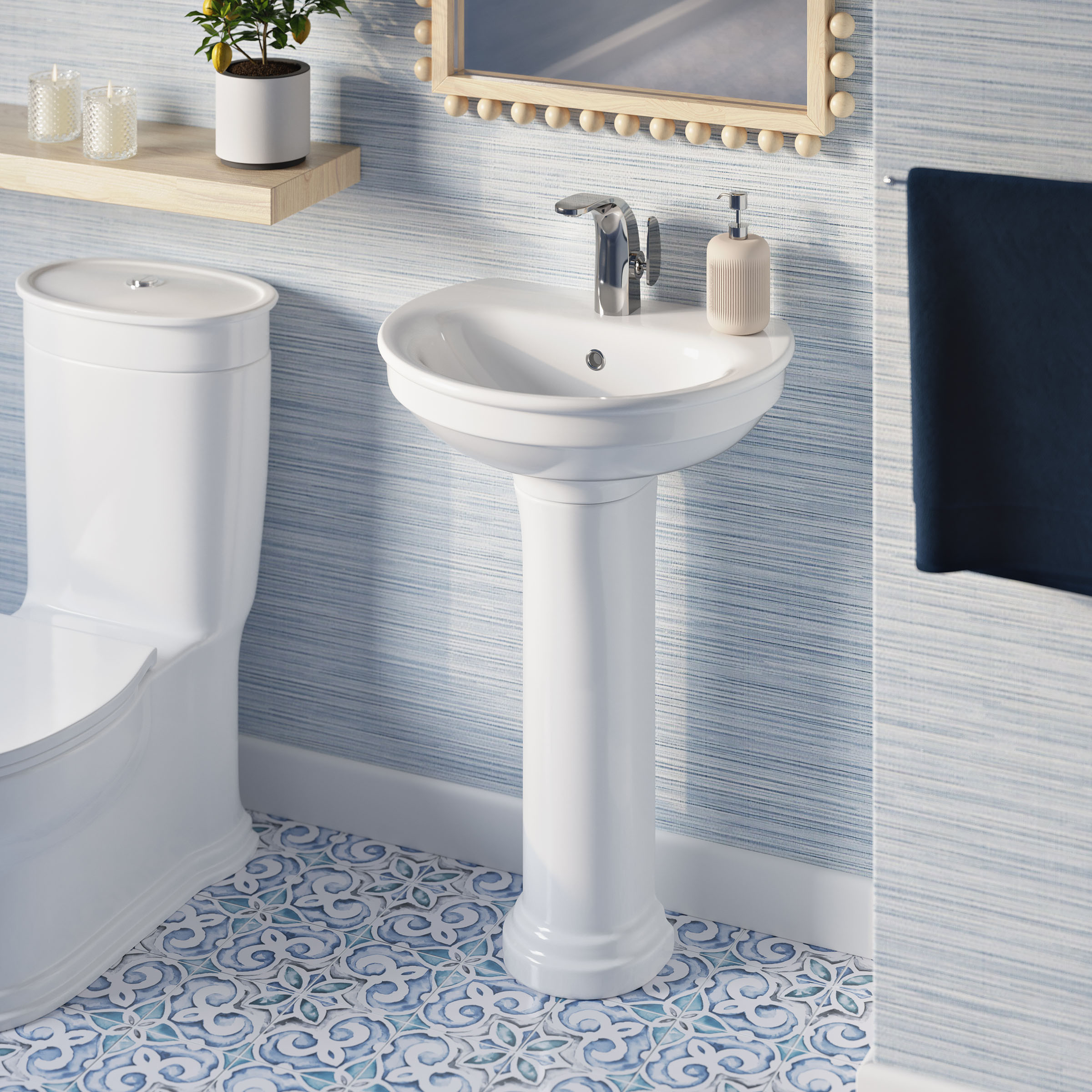 Lavabo pedestal moderno de cerámica Celeste en blanco brillante Swiss Madison (23 pulgadas x 32 pulgadas) - SM-25-PSCEL03WH