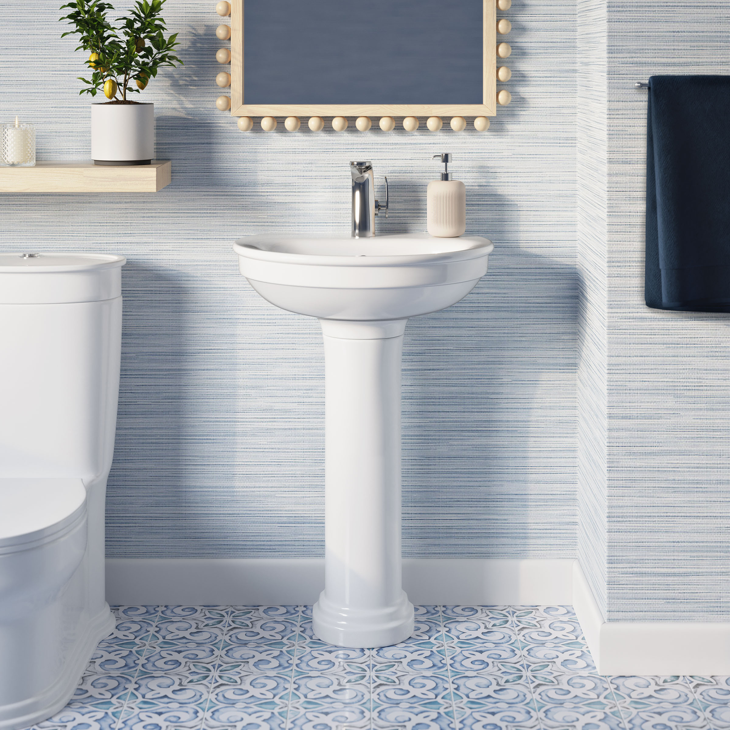 Lavabo pedestal moderno de cerámica Celeste en blanco brillante Swiss Madison (23 pulgadas x 32 pulgadas) - SM-25-PSCEL03WH