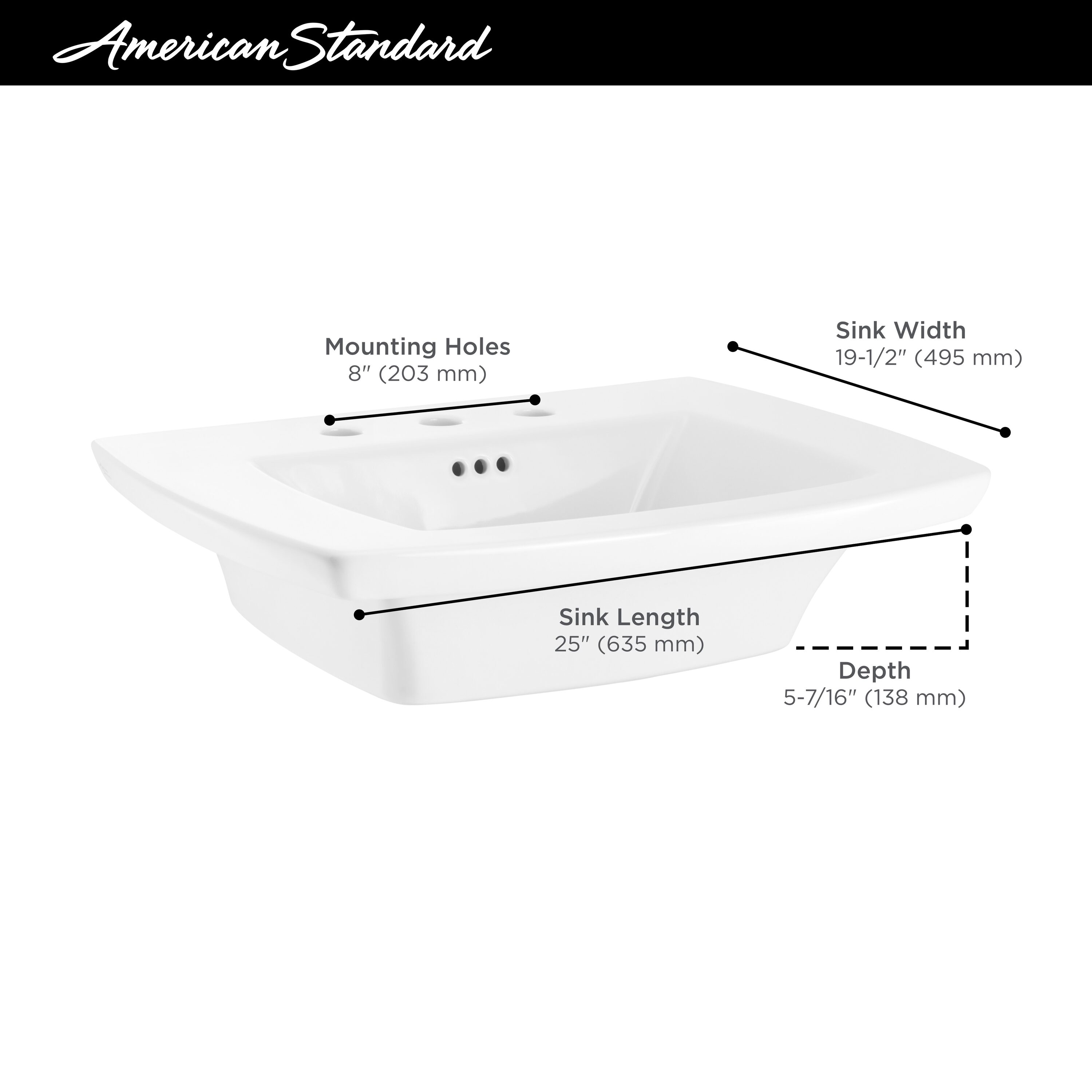 American Standard Edgemere Fireclay Modern White Pedestal Sink Top (26.25 pulgadas x 21.12 pulgadas x 9.31 pulgadas) - 0445008.020