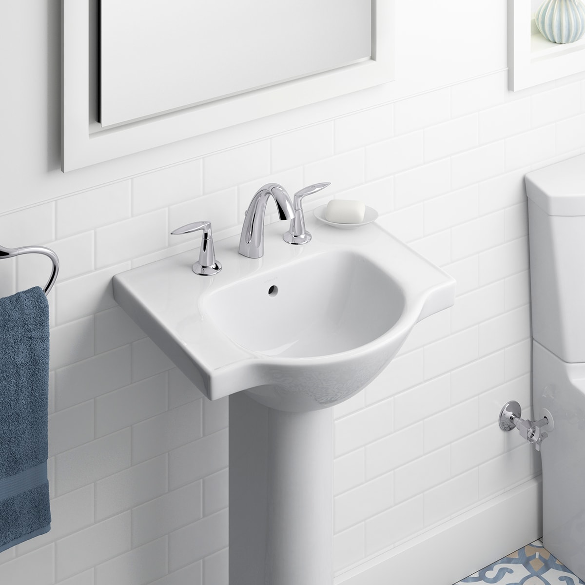 KOHLER Veer Lavabo Blanco de Pedestal de China Vítrea (21 pulgadas x 10 pulgadas x 21.25 pulgadas) - 5247-8-0