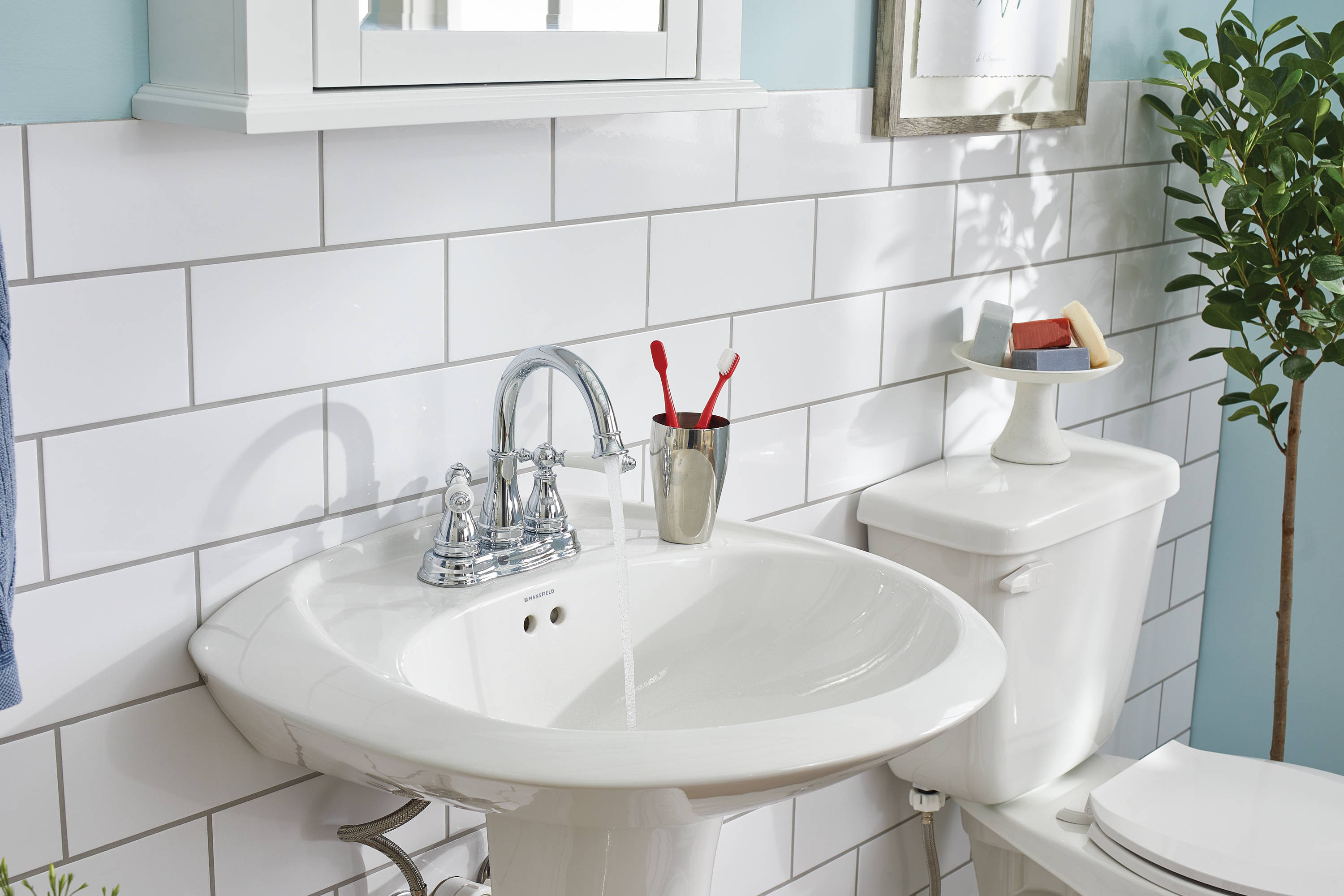 Mansfield Maverick Vitreous China Sink Combo en Blanco con Pedestal (21.5 pulgadas x 24 pulgadas x 33 pulgadas) - 349-4