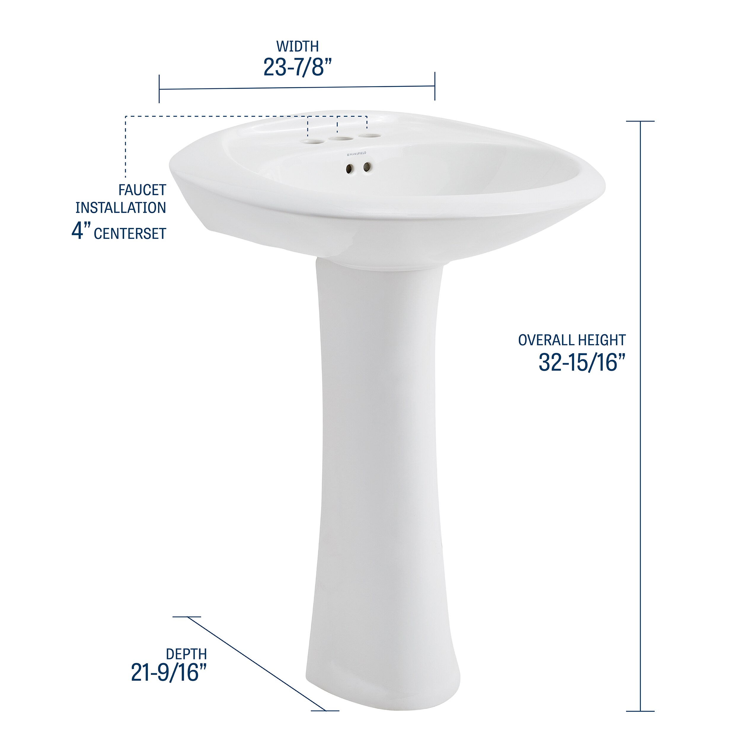 Mansfield Maverick Vitreous China Sink Combo en Blanco con Pedestal (21.5 pulgadas x 24 pulgadas x 33 pulgadas) - 349-4