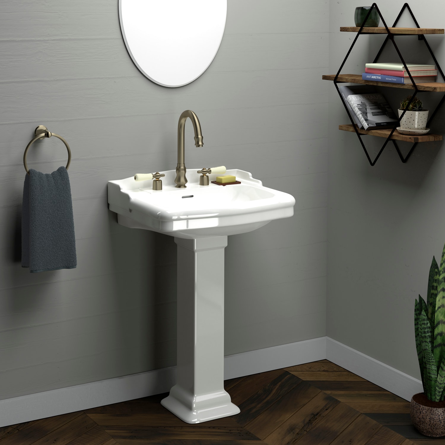 Barclay Barclay Stanford Combo de lavamanos de pedestal blanco moderno de porcelana vitrificada (17.125 pulgadas x 21.75 pulgadas x 35.5 pulgadas) - 3-868WH