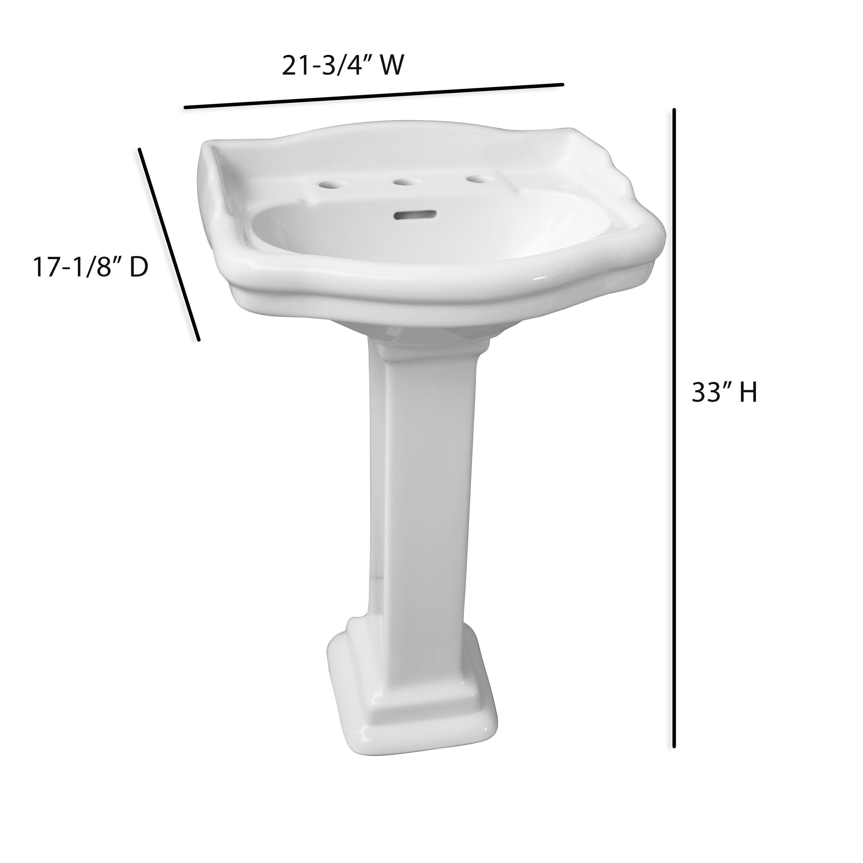 Barclay Barclay Stanford Combo de lavamanos de pedestal blanco moderno de porcelana vitrificada (17.125 pulgadas x 21.75 pulgadas x 35.5 pulgadas) - 3-868WH