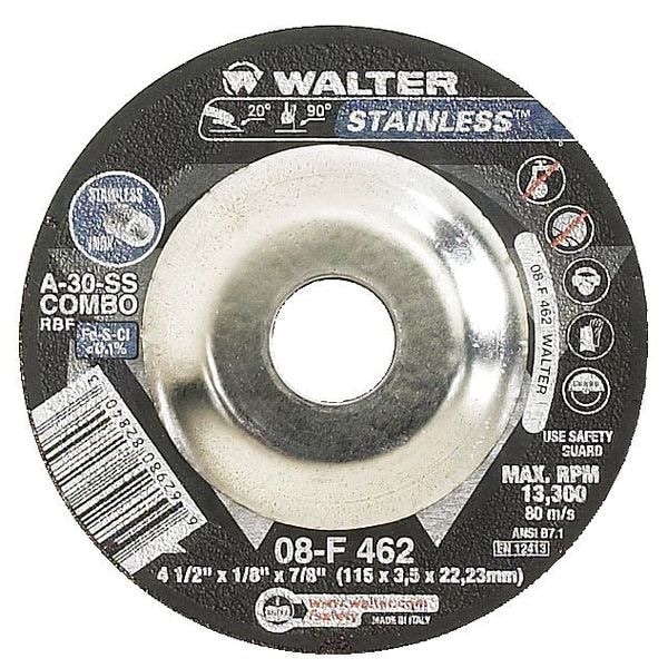 Rueda para esmerilado de centro deprimido de Walter Surface Technologies, Tipo 27, 0.25 pulgadas de grosor, óxido de aluminio - 08F455
