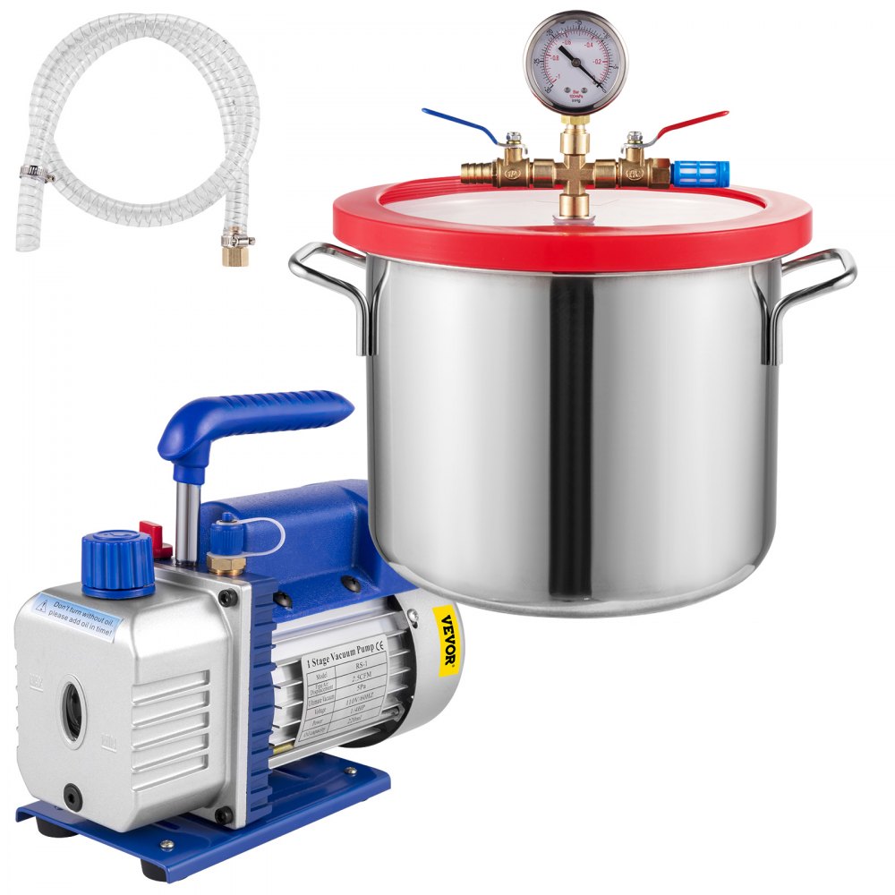VEVOR 1.5 Gallon Vacuum Degassing Chamber Kit Stainless Steel Degassing Chamber 5.7L Vacuum Chamber Kit with 2.5 CFM Vacuum Pump - Not for Wood Stabilizing - QCKTZKB2.5CFMD1.5V1