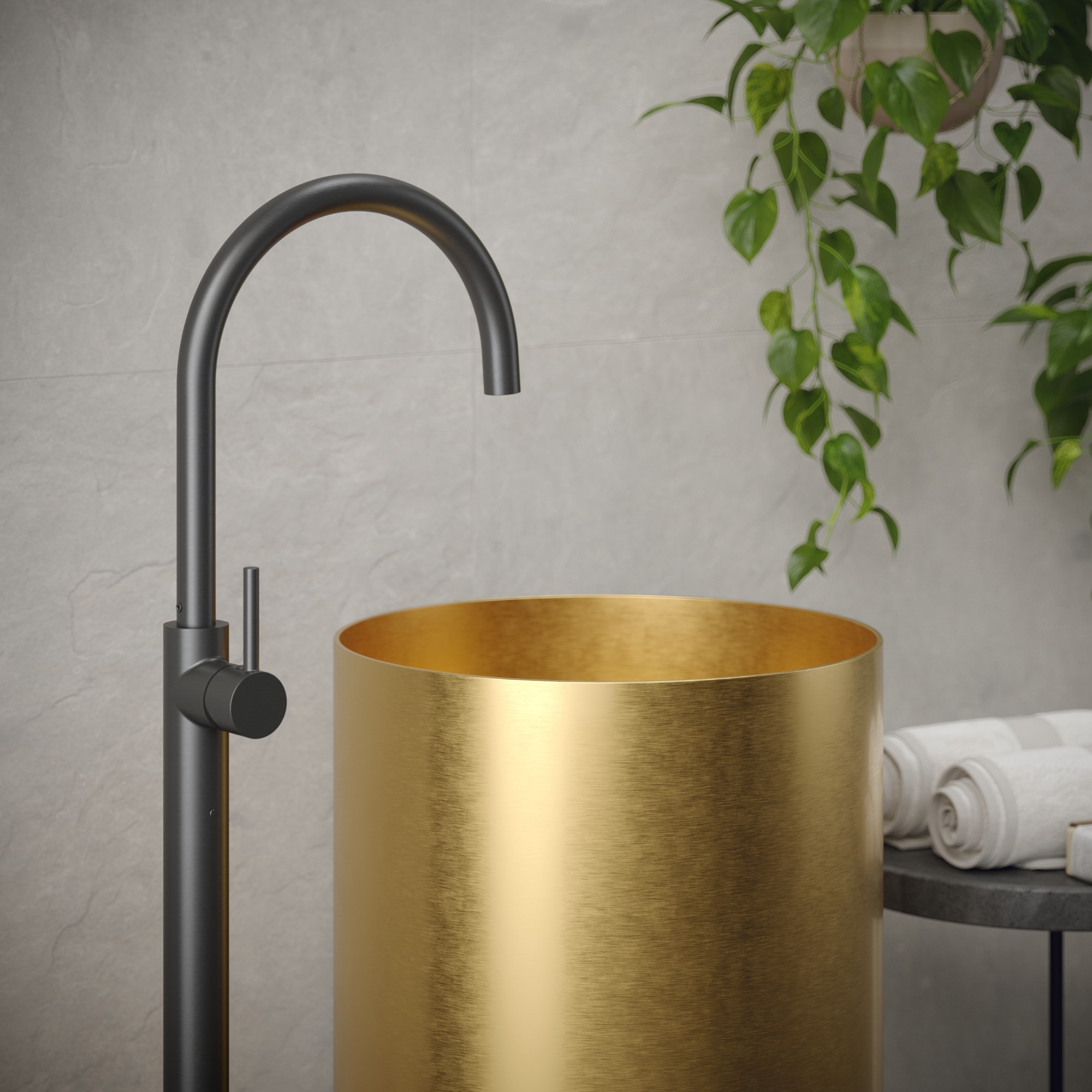 Fregadero con pedestal de acero inoxidable dorado Karran con desagüe (15 pulgadas x 32.75 pulgadas) - CCP100G