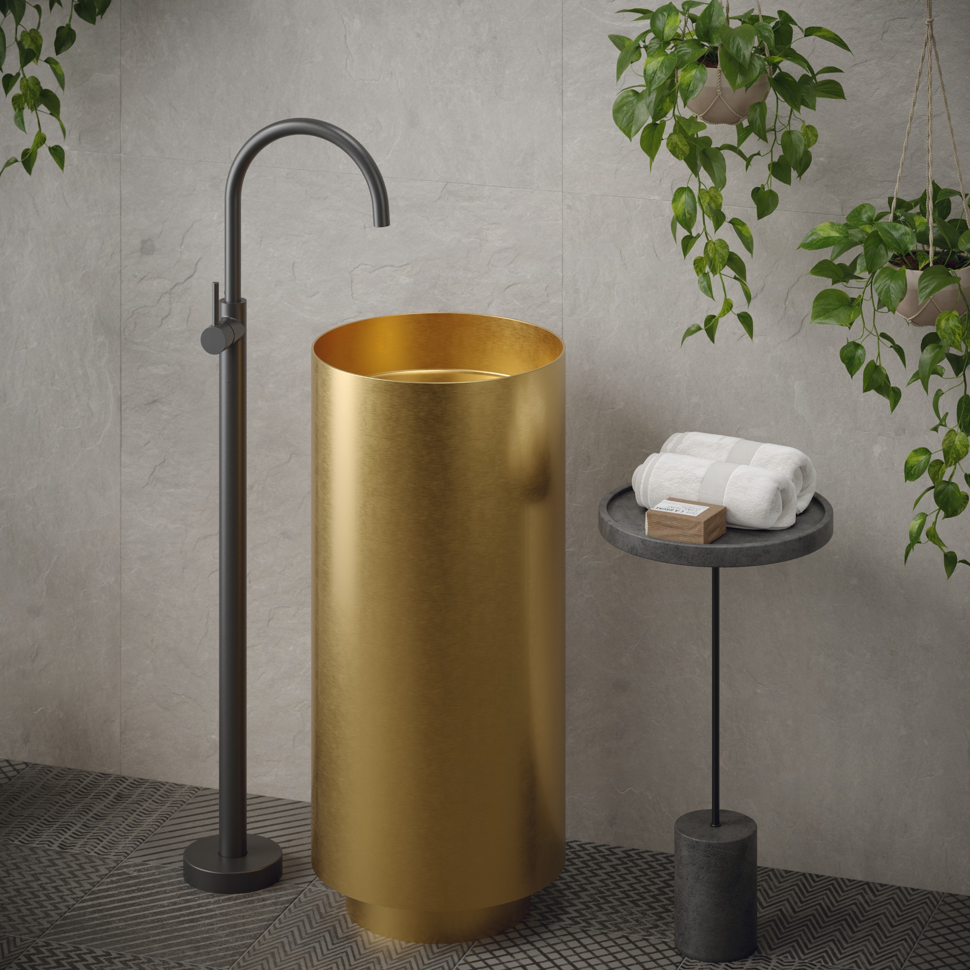 Fregadero con pedestal de acero inoxidable dorado Karran con desagüe (15 pulgadas x 32.75 pulgadas) - CCP100G