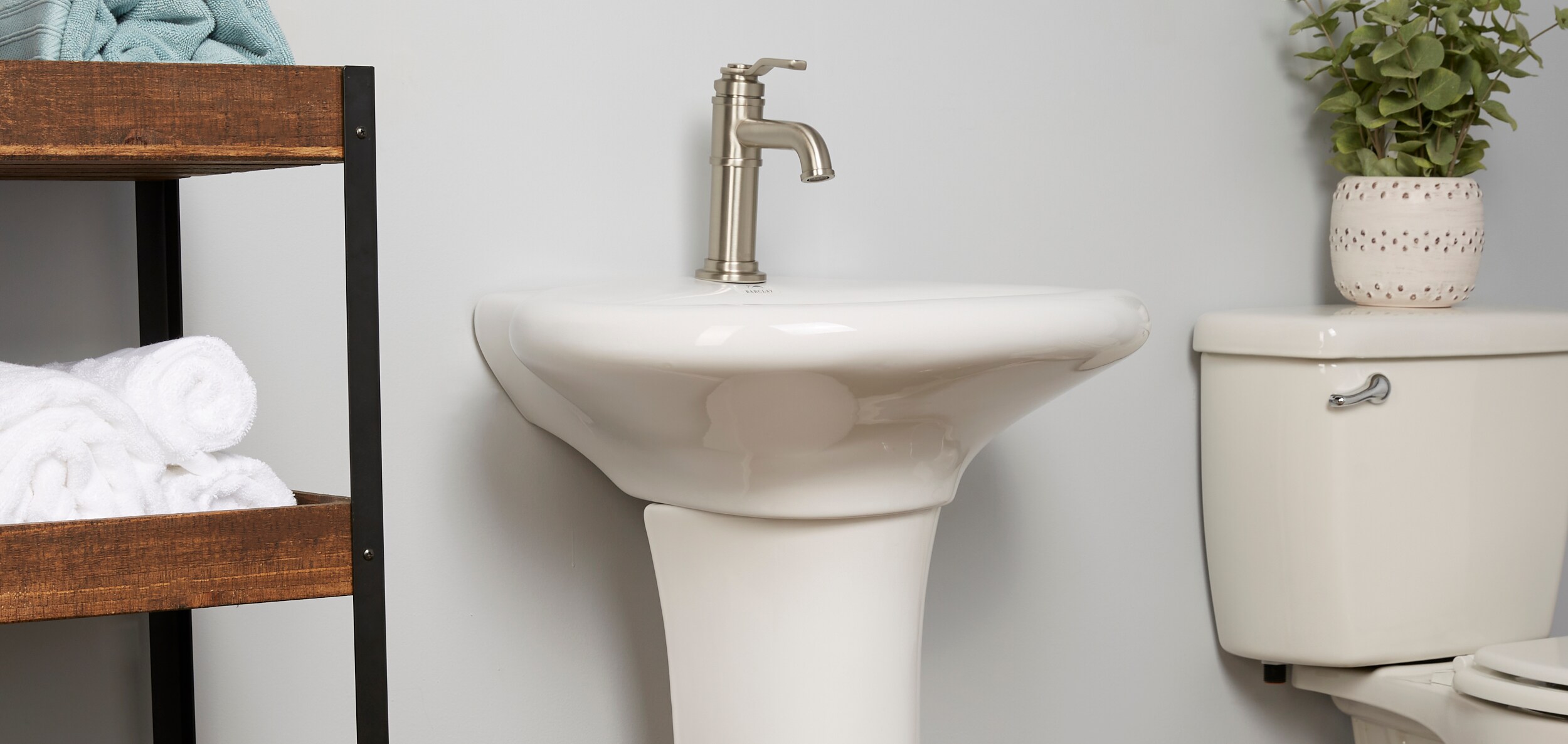 Lavabo de pedestal Barclay Collins de porcelana vitrificada blanco moderno Combo de lavabo de pedestal (22.5 pulgadas x 18.87 pulgadas x 31.12 pulgadas) - 3-281WH