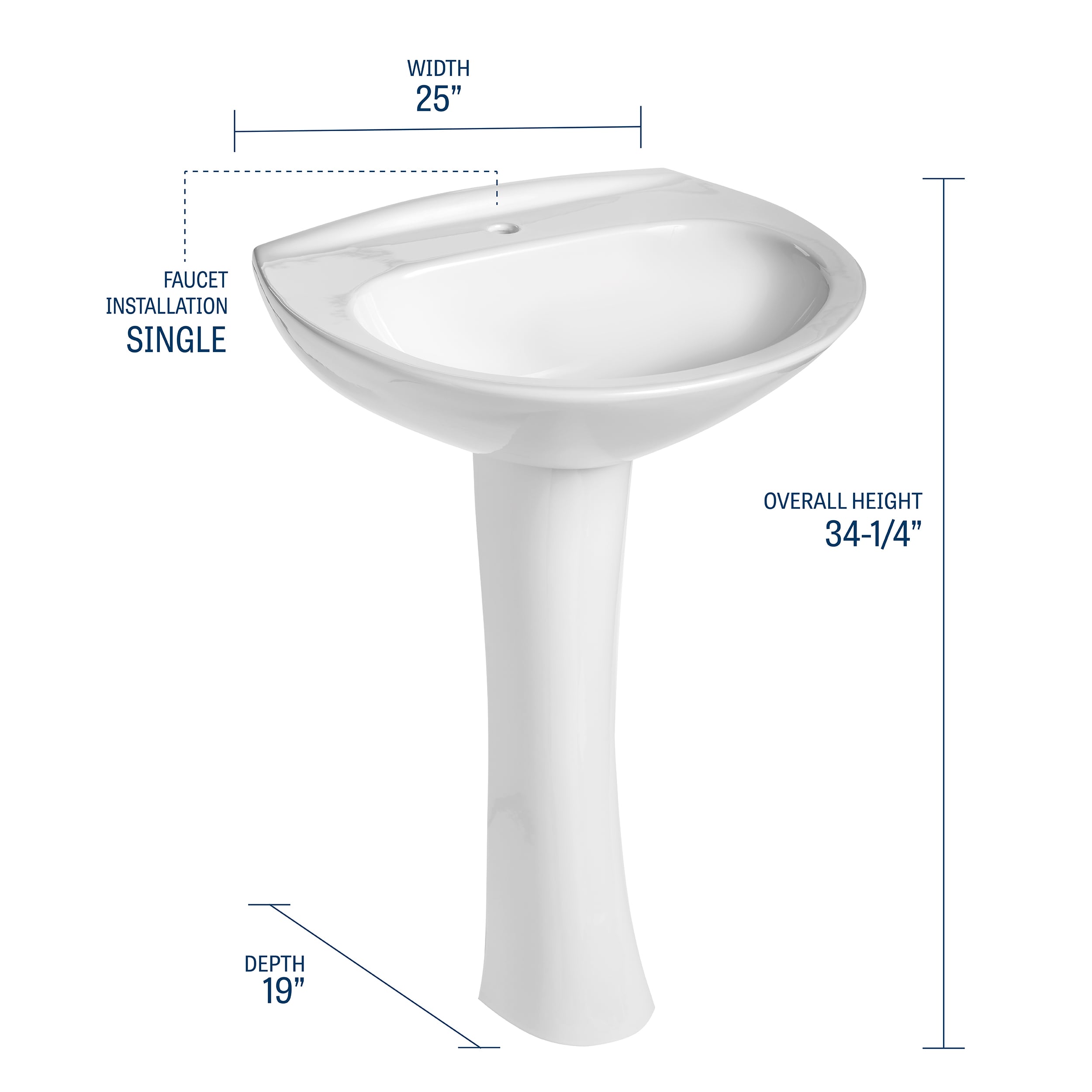 Fregadero pedestal blanco de porcelana vitrificada Mansfield Alto Combo (19 pulg. x 25 pulg. x 34.25 pulg.) - 290-1