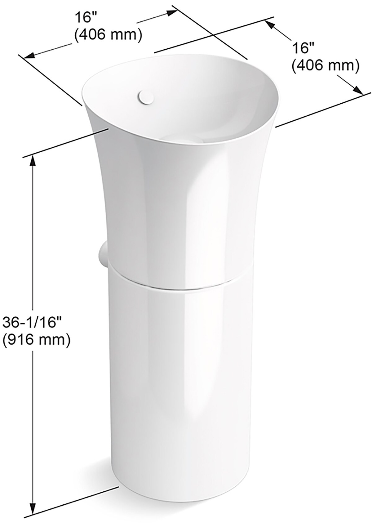 Fregadero de pedestal de porcelana blanca Veil KOHLER KOHLER con combo de desagüe (16 pulgadas x 36.0625 pulgadas) - K-20701-0