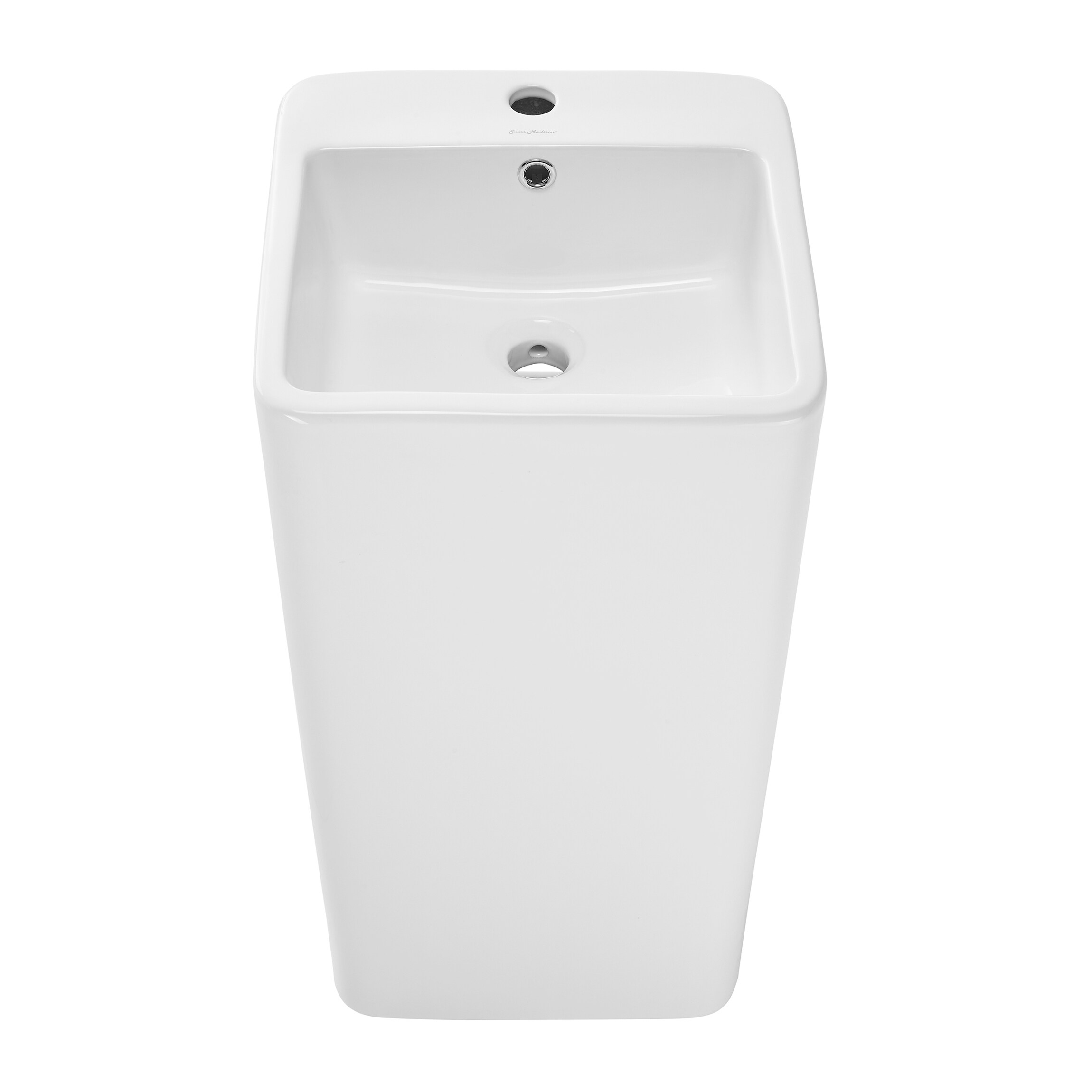Lavabo de pedestal moderno de cerámica blanco brillante Bastille de Swiss Madison (16 pulgadas x 33.5 pulgadas) - SM-25-PSBAS04WH
