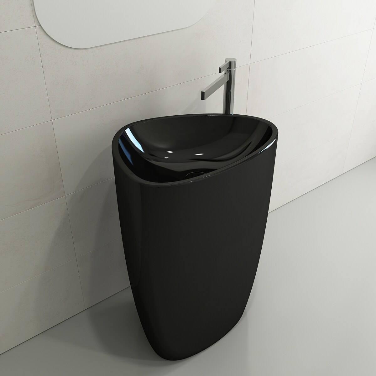 BOCCHI Fireclay Modern Black Pedestal Sink Combo (22.75 pulgadas x 17.25 pulgadas x 33.75 pulgadas) - 1075-005-0125