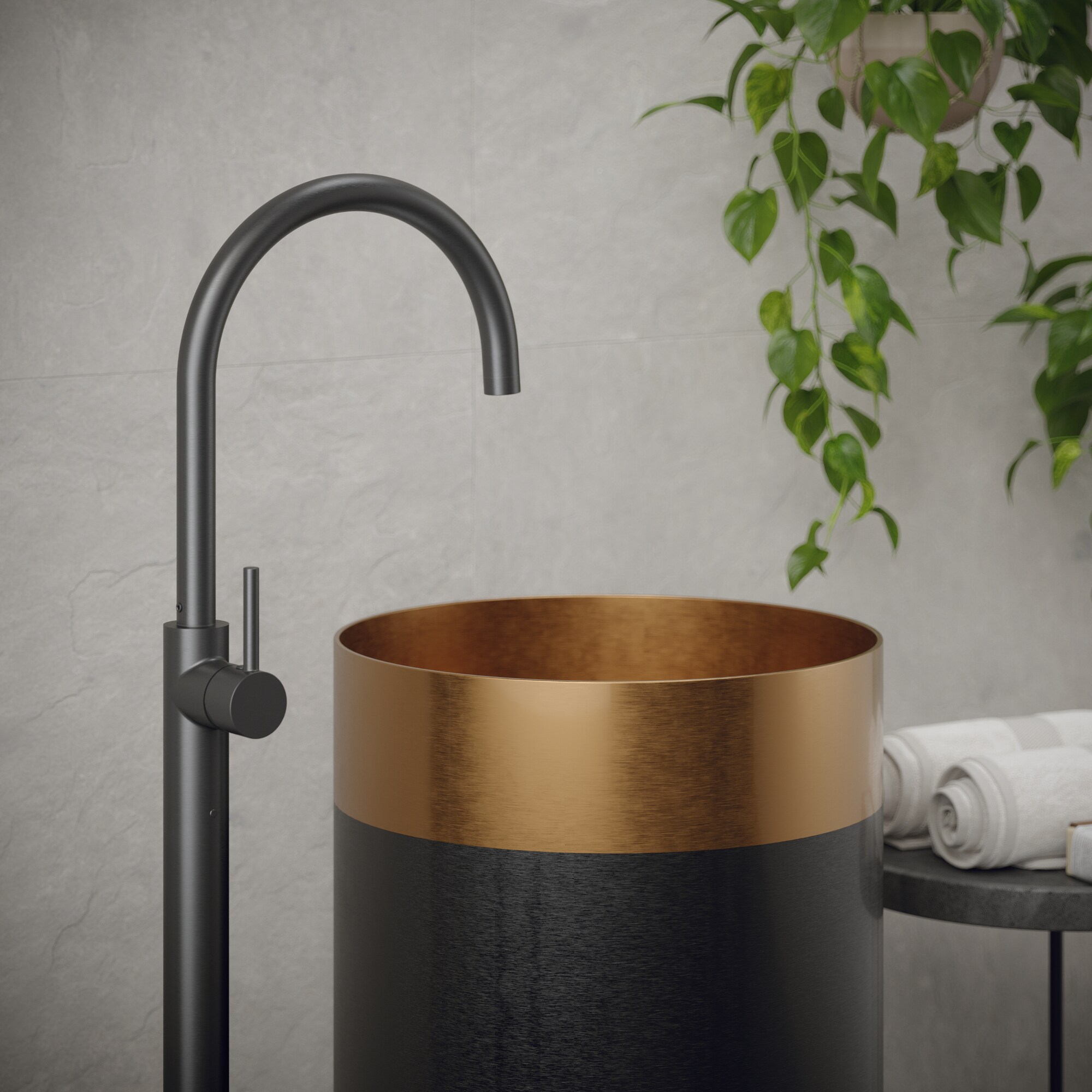 Karran Combo de fregadero de pedestal de acero inoxidable y cobre con desagüe (15 pulg. x 32.75 pulg.) - CCP200BC