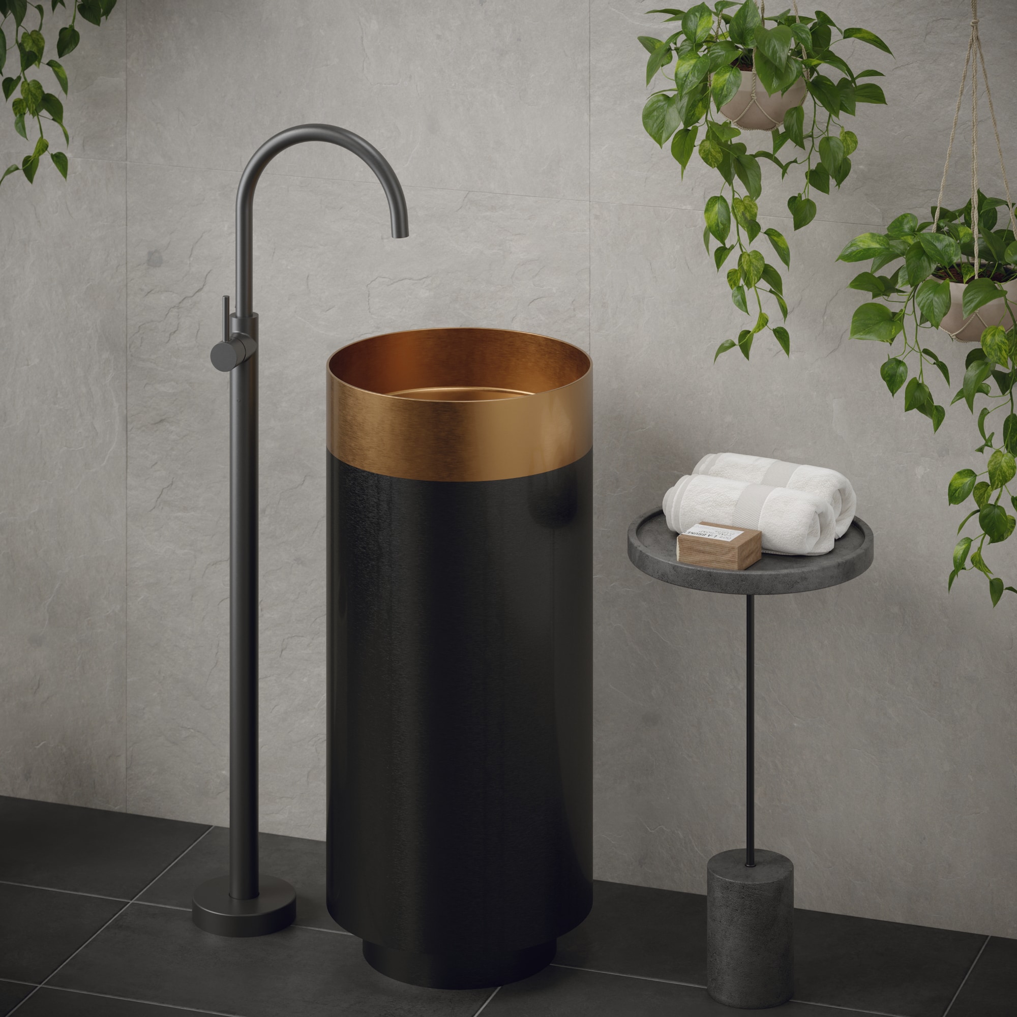 Karran Combo de fregadero de pedestal de acero inoxidable y cobre con desagüe (15 pulg. x 32.75 pulg.) - CCP200BC