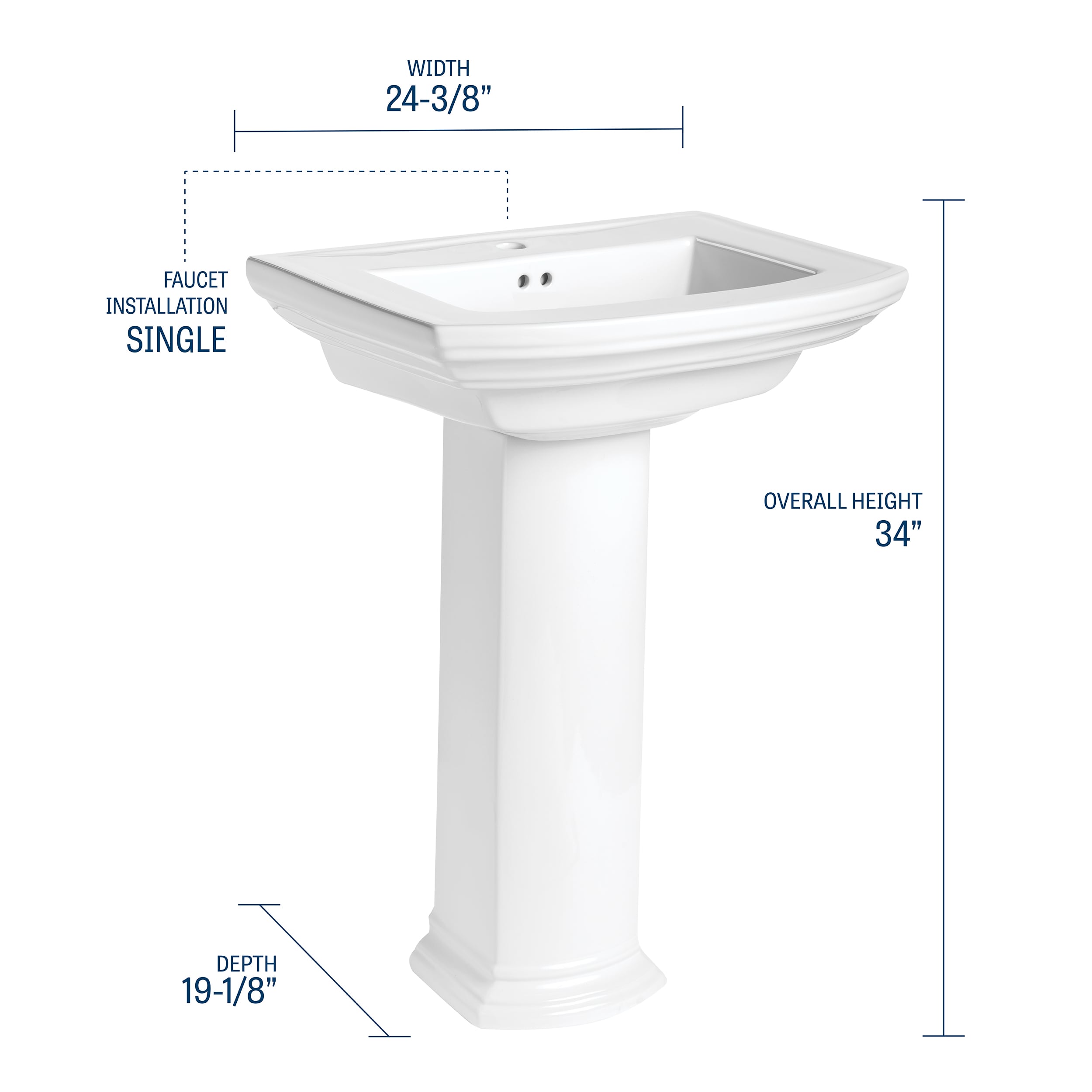 Mansfield Mansfield Barrett Lavabo Tipo Pedestal de Porcelana Blanca (19.125 pulgadas x 24.375 pulgadas x 34 pulgadas) - 330-1