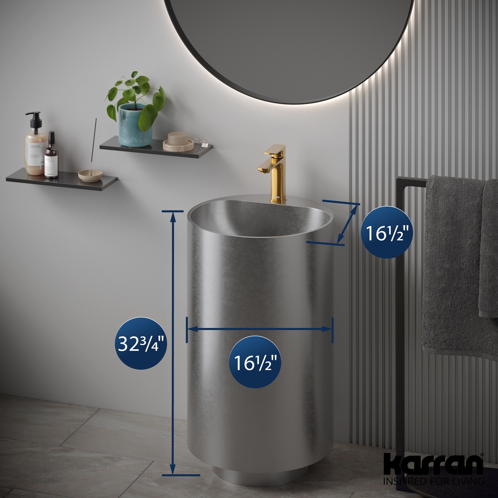 Combo de Lavabo de Pedestal de Acero Inoxidable Karran con Desagüe (16.5 pulgadas x 32.75 pulgadas) - CCP400SS