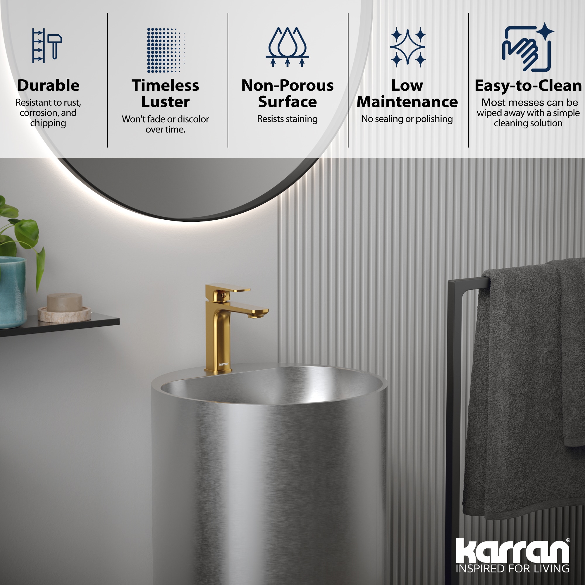 Combo de Lavabo de Pedestal de Acero Inoxidable Karran con Desagüe (16.5 pulgadas x 32.75 pulgadas) - CCP400SS