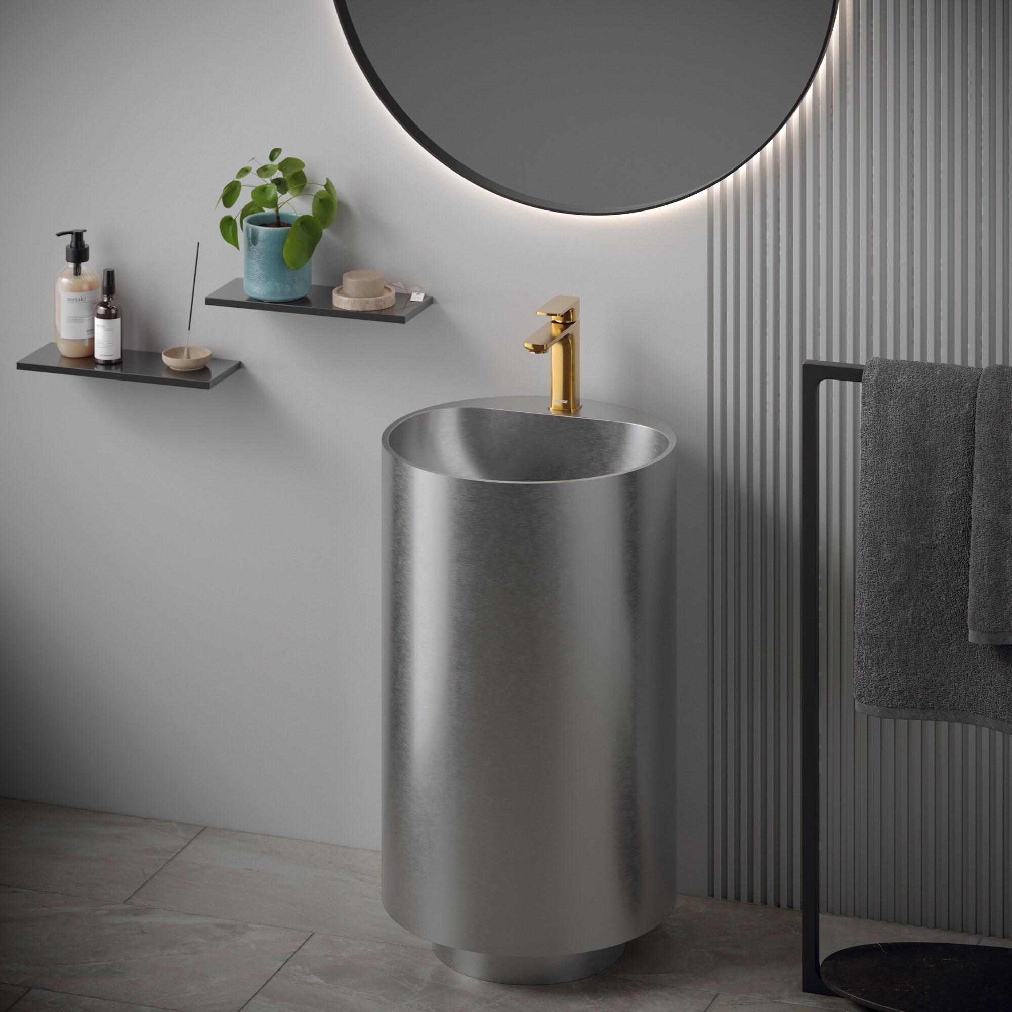 Combo de Lavabo de Pedestal de Acero Inoxidable Karran con Desagüe (16.5 pulgadas x 32.75 pulgadas) - CCP400SS