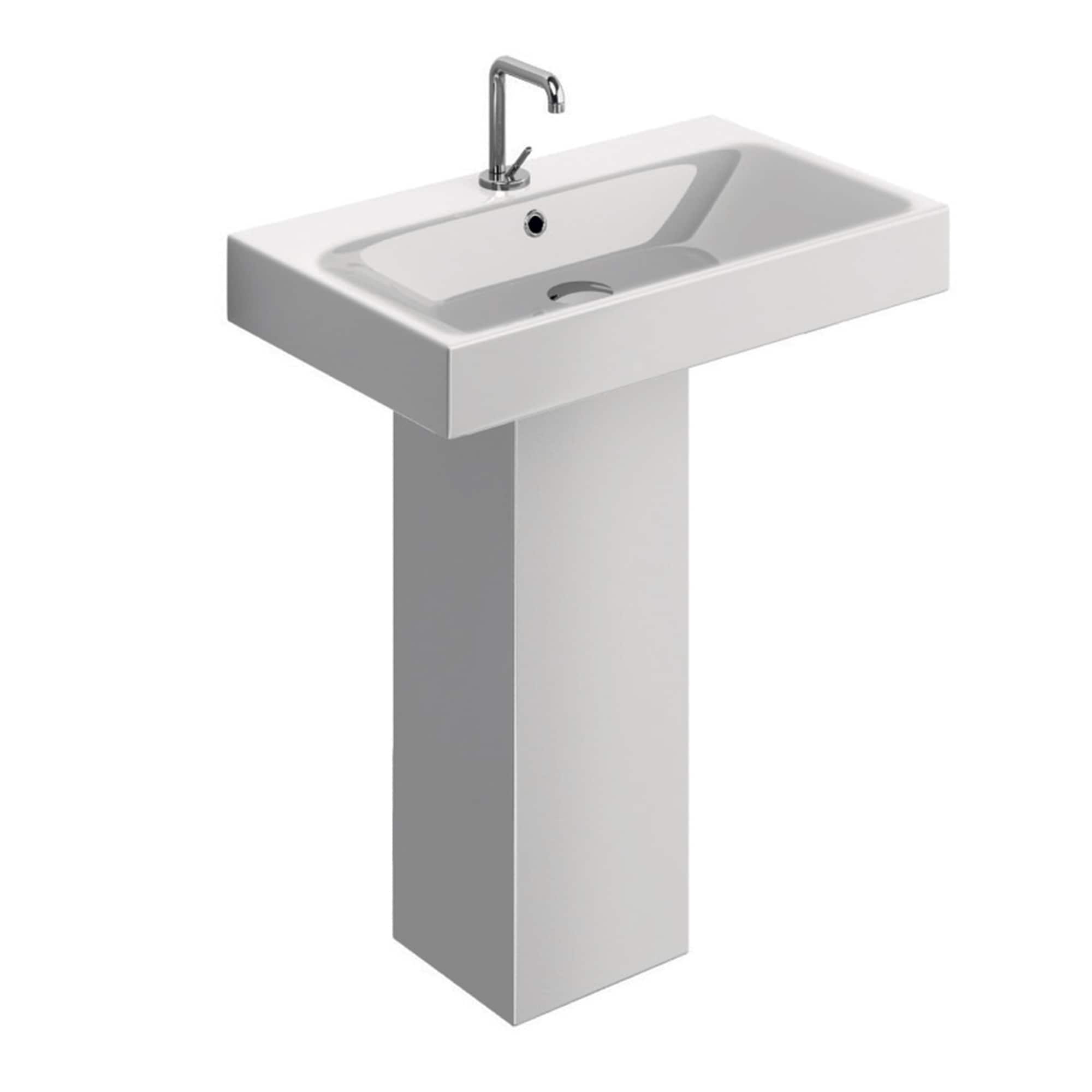 Colecciones de baño WS Bath Colecciones WS Baño Colecciones Momento Lavamanos con pedestal de cerámica moderno blanco Fireclay Combo (23.6 pulgadas x 17.7 pulgadas x 34.4 pulgadas) - MOMENTO 31+70