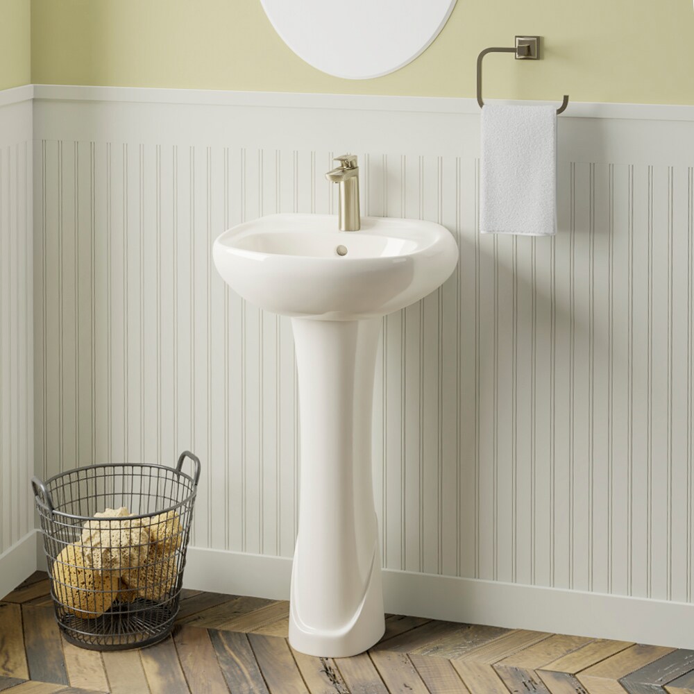 Lavabo de pedestal Barclay Ashley en porcelana vitrificada blanco moderno, combo de lavabo de pedestal (15.25 pulgadas x 19.75 pulgadas x 32.125 pulgadas) - 3-9161WH