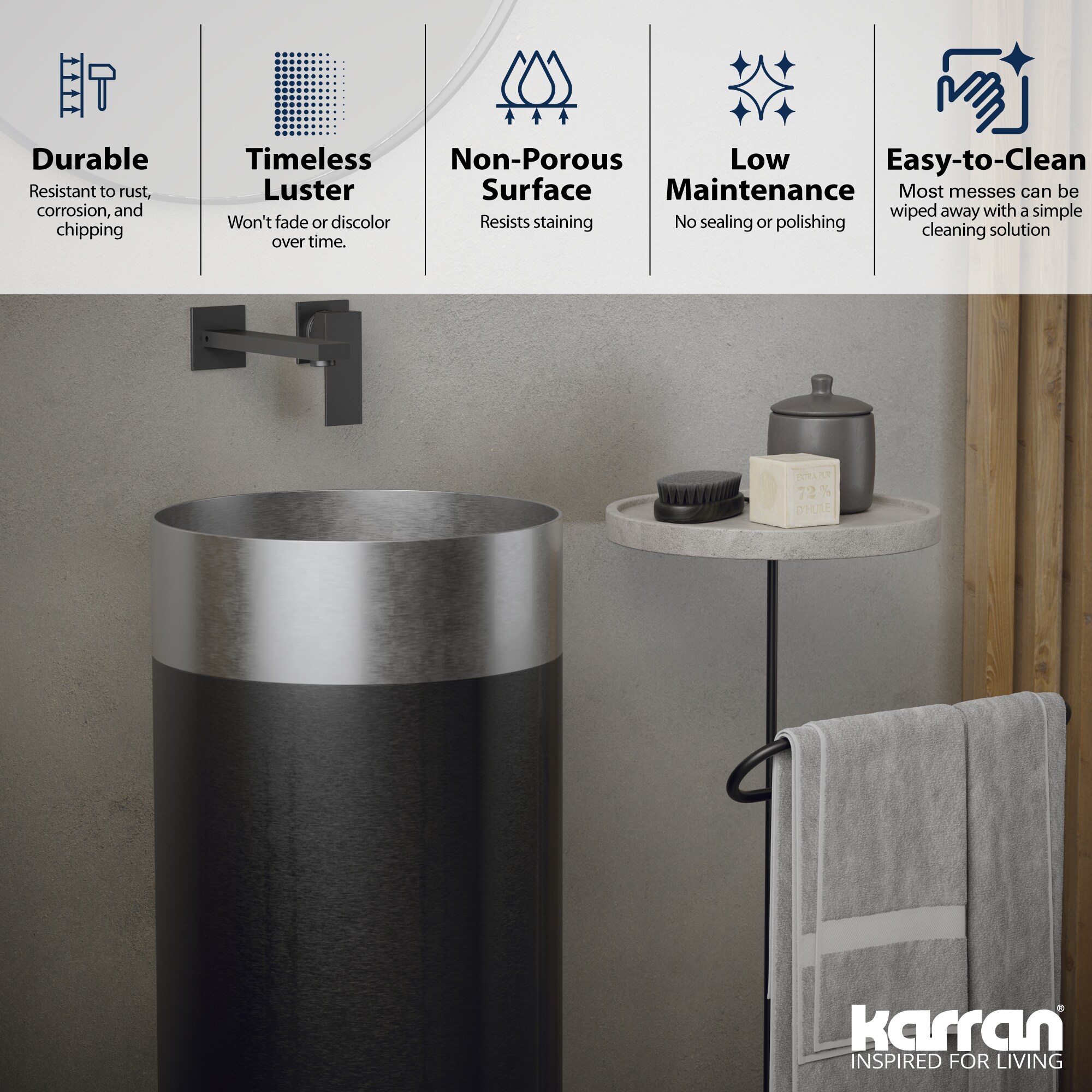 Karran Conjunto de lavabo de pedestal de acero inoxidable satinado con desagüe (15 pulgadas x 32.75 pulgadas) - CCP300SS