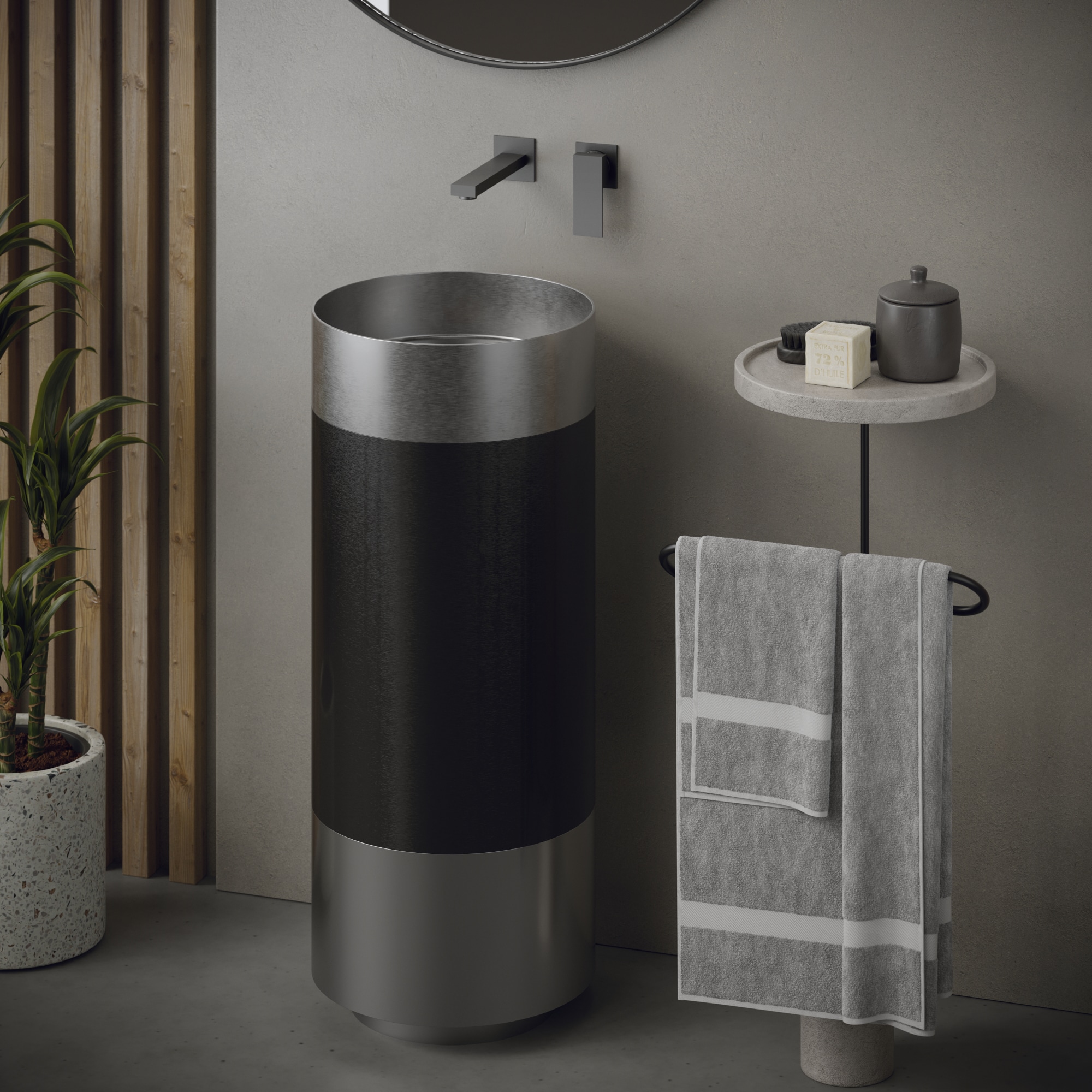 Karran Conjunto de lavabo de pedestal de acero inoxidable satinado con desagüe (15 pulgadas x 32.75 pulgadas) - CCP300SS