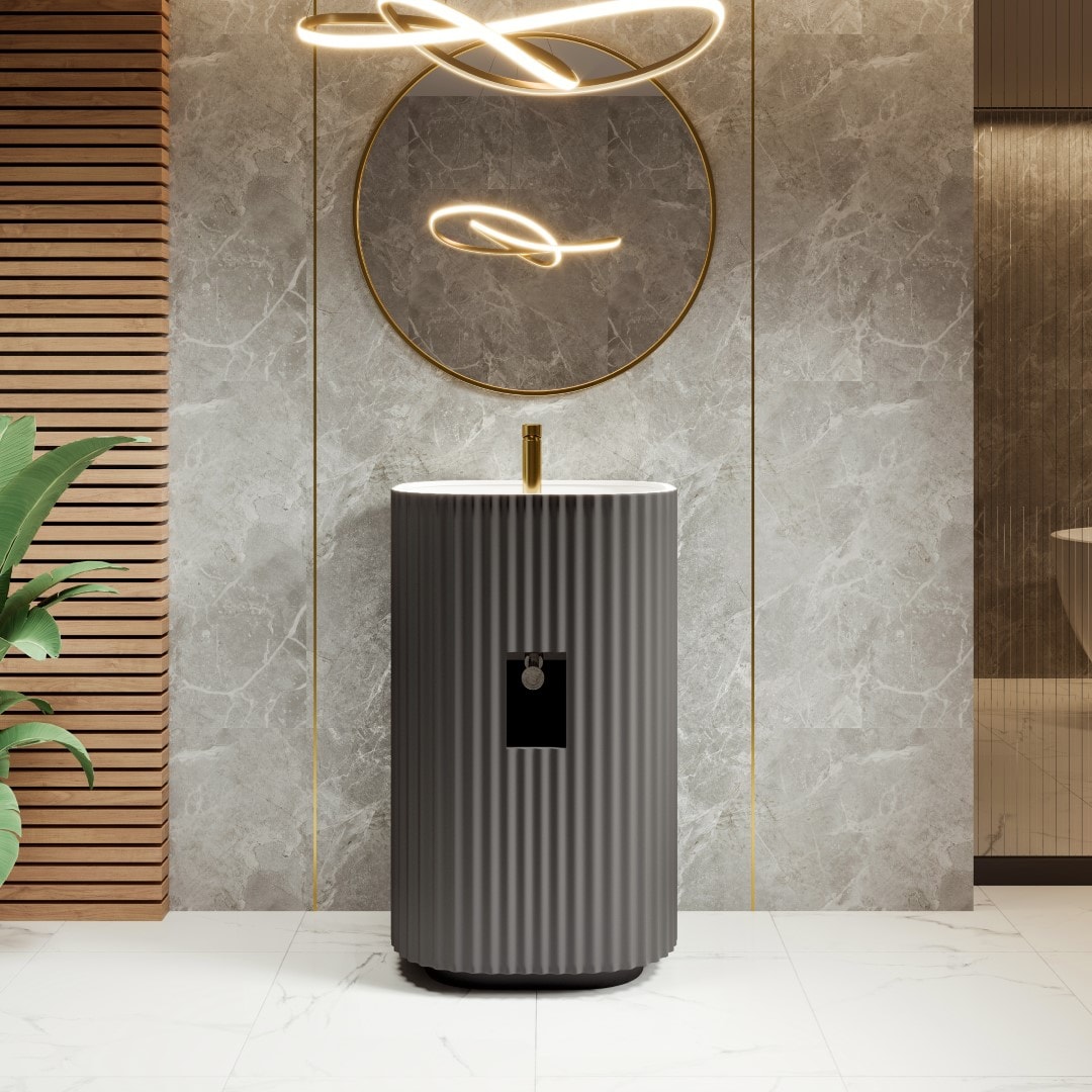 Eviva Eviva Eviva Haven 20 in. W y 16 in. D Fregadero de pedestal redondo de superficie sólida en color gris oscuro - EVVN202-20DG