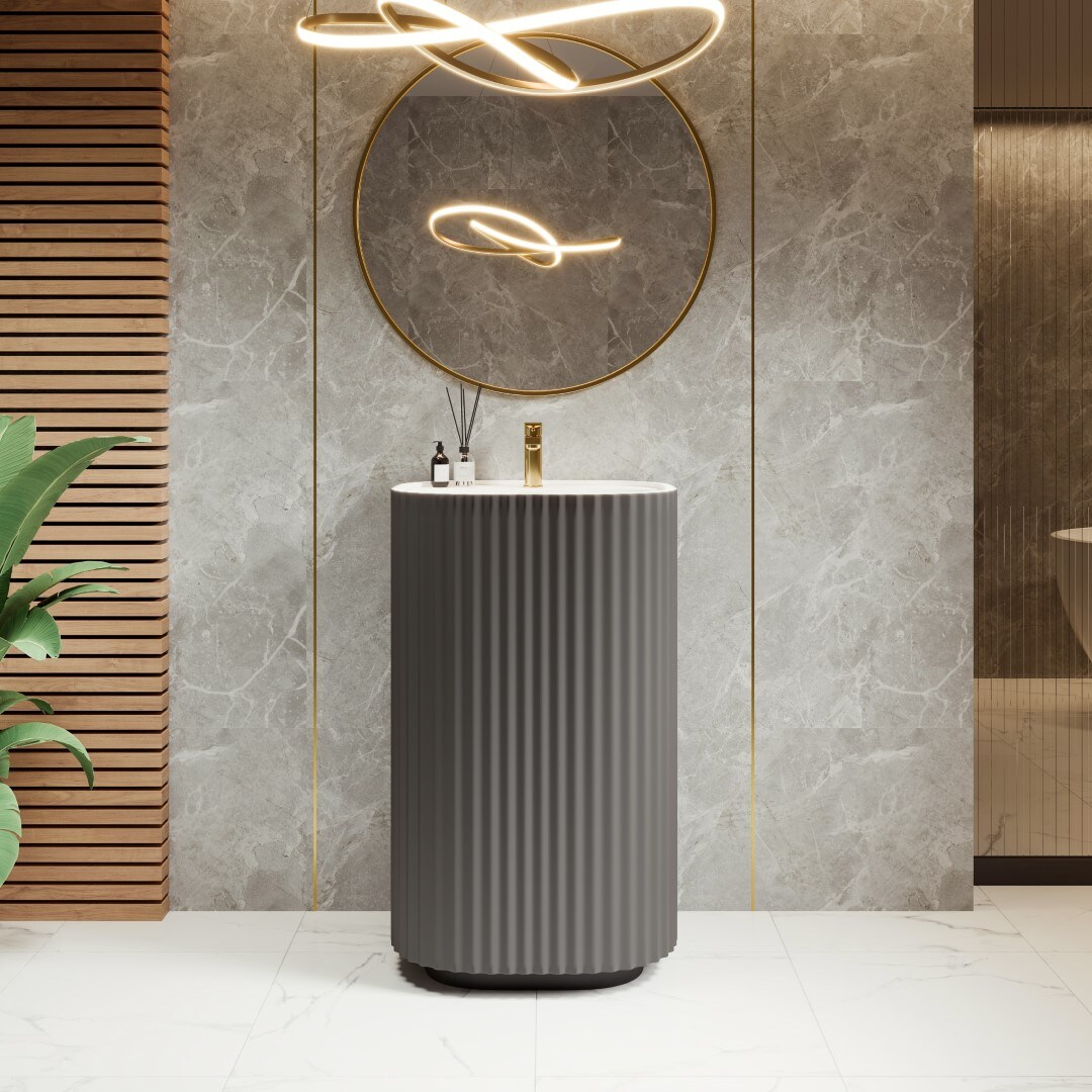 Eviva Eviva Eviva Haven 20 in. W y 16 in. D Fregadero de pedestal redondo de superficie sólida en color gris oscuro - EVVN202-20DG