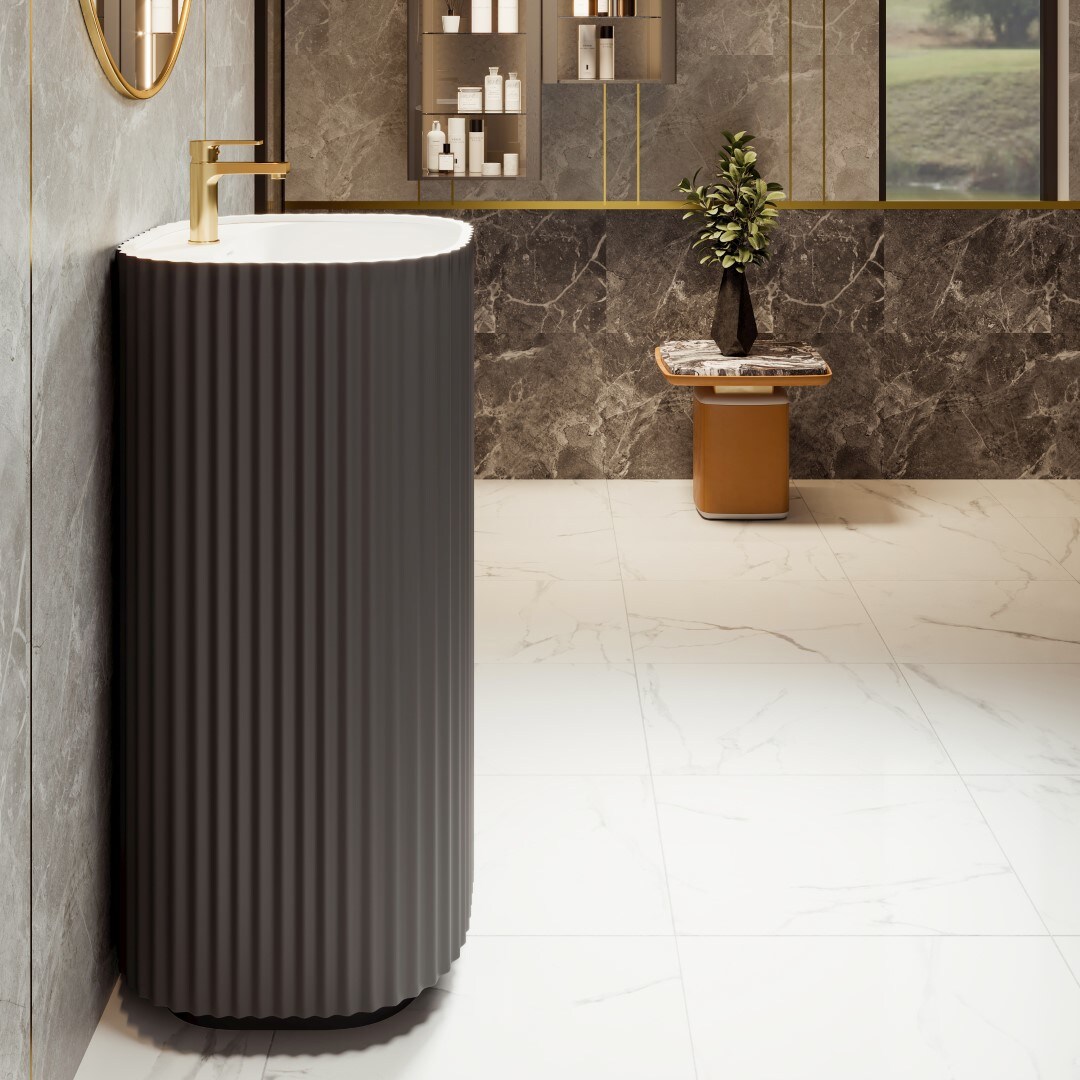 Eviva Eviva Eviva Haven 20 in. W y 16 in. D Fregadero de pedestal redondo de superficie sólida en color gris oscuro - EVVN202-20DG