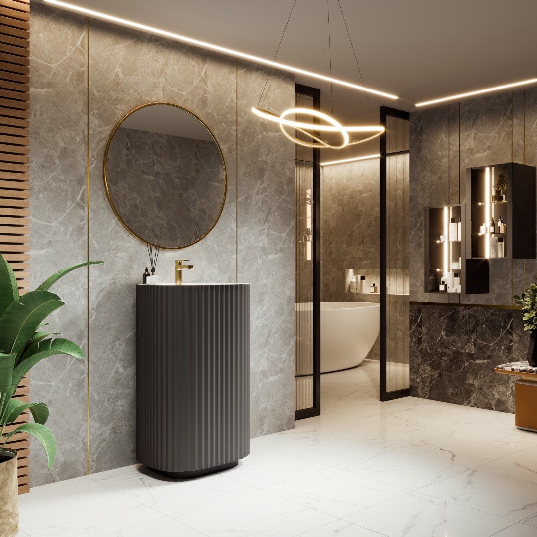 Eviva Eviva Eviva Haven 20 in. W y 16 in. D Fregadero de pedestal redondo de superficie sólida en color gris oscuro - EVVN202-20DG
