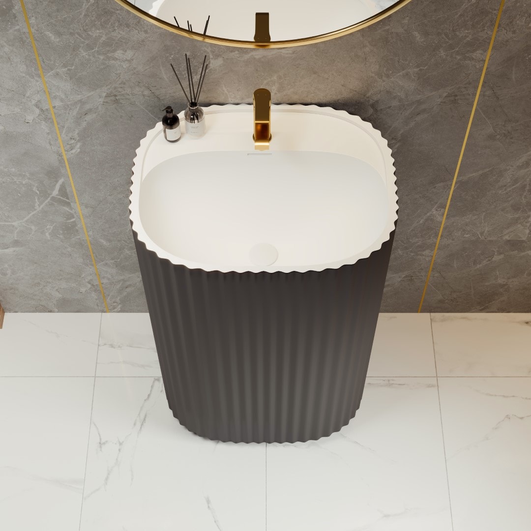 Eviva Eviva Eviva Haven 20 in. W y 16 in. D Fregadero de pedestal redondo de superficie sólida en color gris oscuro - EVVN202-20DG