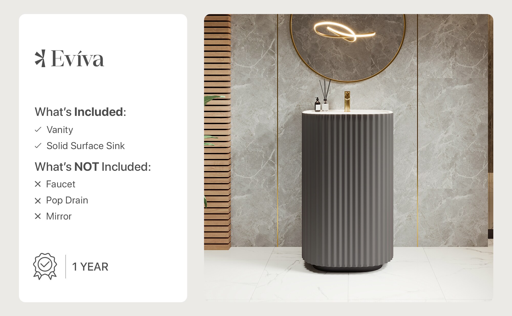 Eviva Eviva Eviva Haven 20 in. W y 16 in. D Fregadero de pedestal redondo de superficie sólida en color gris oscuro - EVVN202-20DG