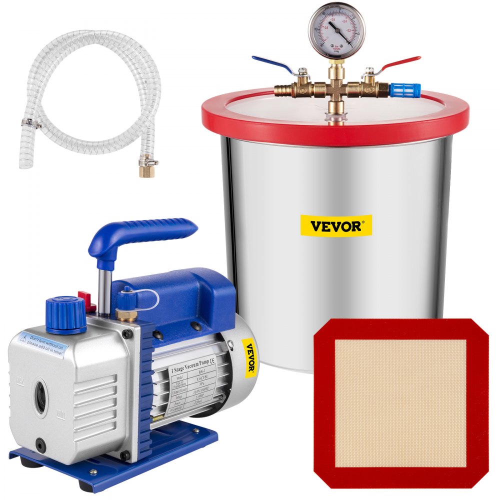 VEVOR Vacuum Pump 3.6CFM 1/4 HP Single Stages HVAC A/C Refrigeration Kit 5PA Ultimate Vacuum Manifold Gauge Set Including 3 Gallon Vacuum Chamber, Manifold Gauge and Hose for Air Conditioning Systems - QCKTZKB3.6CFMDJ3TV1