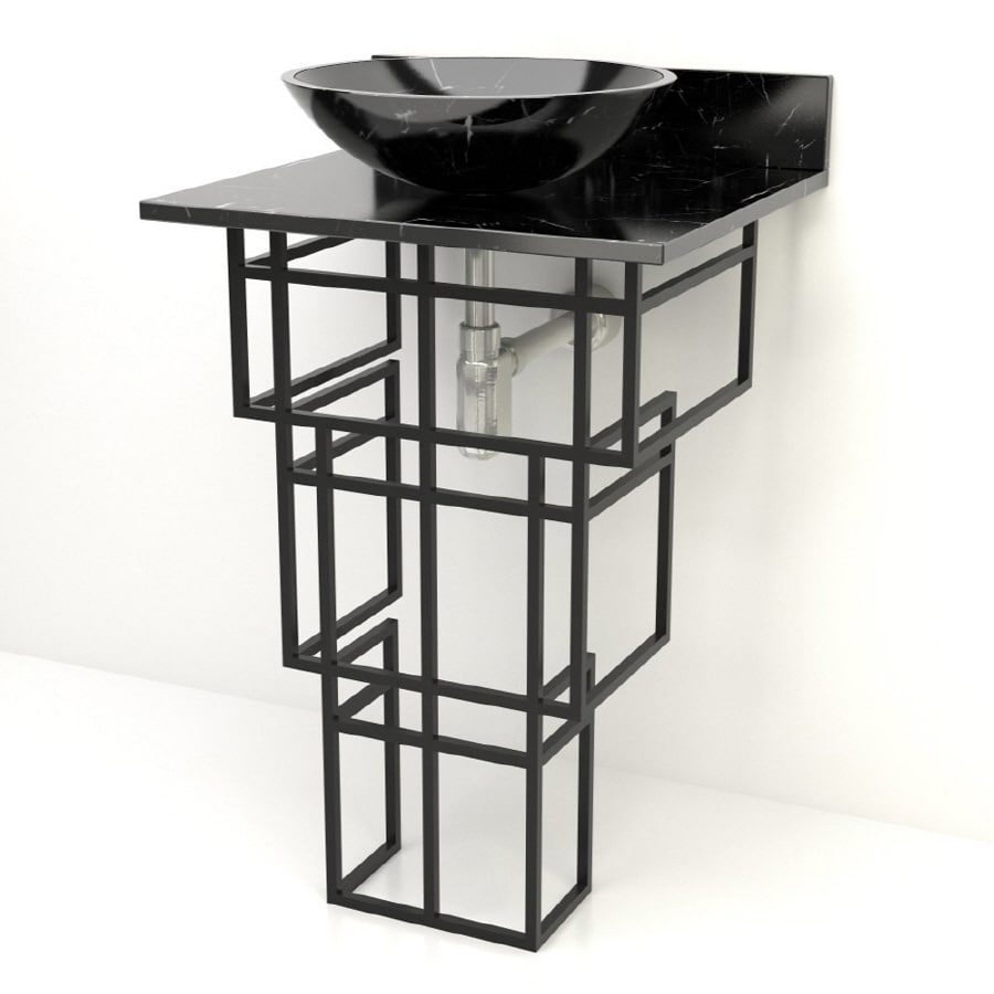 Lavabo pedestal de D'Vontz con opción de grifo de un solo agujero - Múltiples acabados metálicos - Opciones de piedra adicionales - Acabado negro - H3BLBMBSN