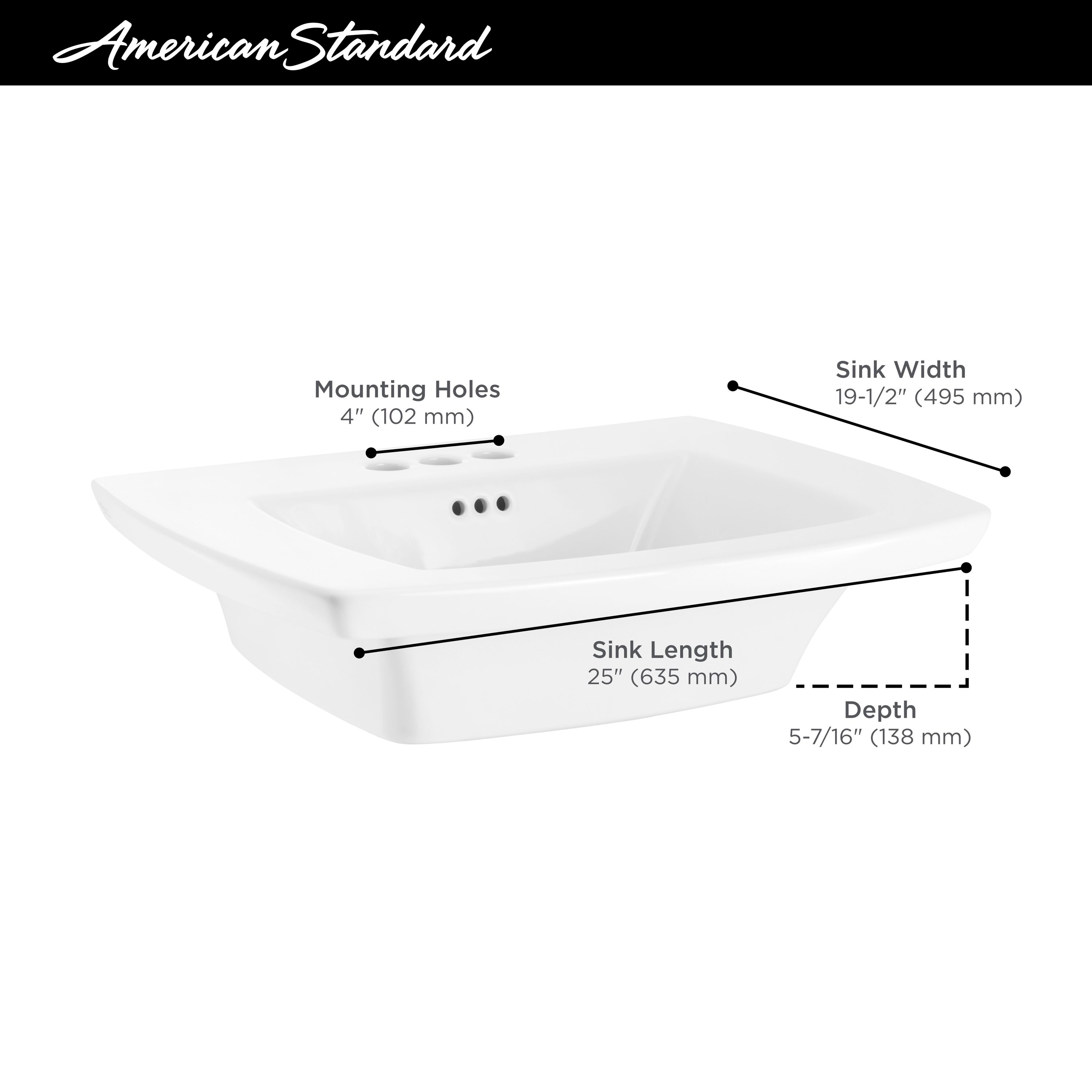 American Standard Edgemere Lavabo de Pedestal Blanco Moderno de China Vítrea (17.5 pulgadas x 25 pulgadas x 35.6875 pulgadas) - 0445004.020