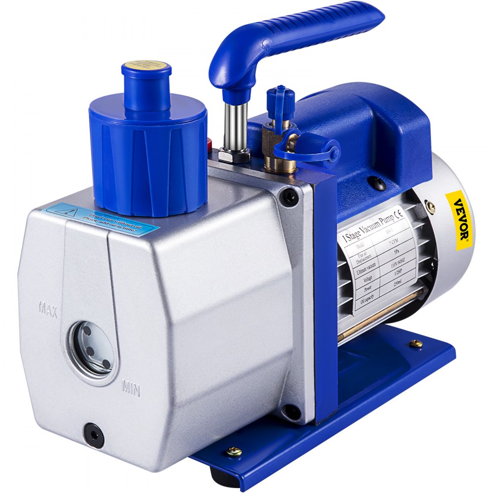 VEVOR Vacuum Pump 7 CFM 1/2 HP Single Stage Air Conditioning Vacuum Pump for R12 R22 R134a R410a Systems 110V 5PA Ultimate Vacuum Refrigerant HVAC Tool for Automobile Reparation Vacuum Evacuation - 7CFM1-2HPZKB00001V1
