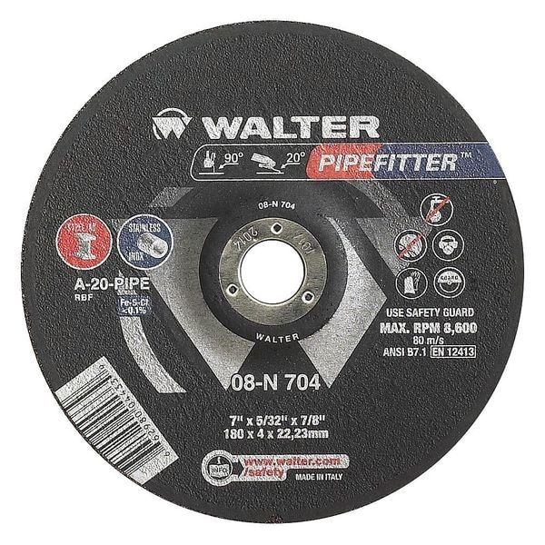 Walter Surface Technologies Rueda de esmerilado de centro deprimido, Tipo 27, 0.125 pulgadas de grosor, óxido de aluminio - 08N602