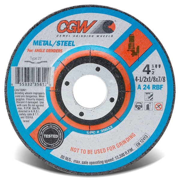 Rueda de Centro deprimido de abrasivos CGW 4-1/2 x 1/8 x 5/8- 11 INT T27 24 Granos de Óxido de Aluminio - 35613