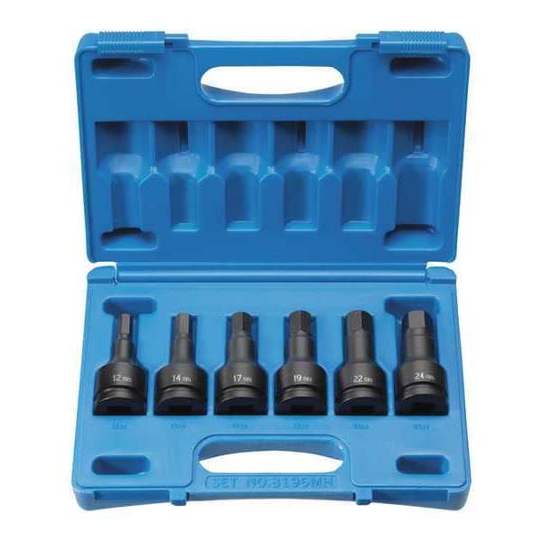 Llave métrica de 3/4" de accionamiento Grey Pneumatic, 12mm, 14mm, 17mm, 19mm, 22mm, 24mm, de 6 puntos - 8196MH.