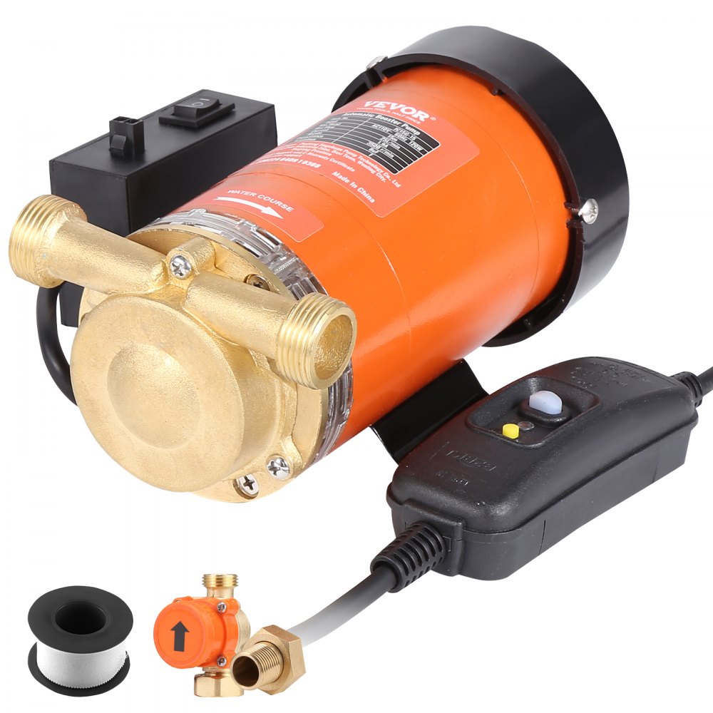VEVOR 120W Water Pressure Booster Pump, 110V AC,396 GPH 21.75 PSI Household Home Automatic Pressure Booster Pump, Max Flow 25 L/min Shower Booster Pump with Water Flow Switch, for Whole House Shower - JYZYSB120W25LTOXEV1