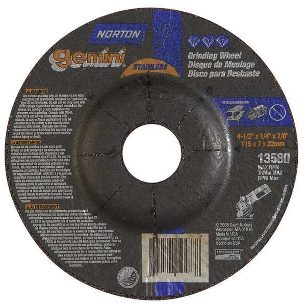 Ruedas de Centro Deprimido Norton Abrasives, Tipo 27, 4 1/2 pulgadas de diámetro, 0.25 pulgadas de grosor, tamaño de agujero de 7/8 pulgadas - 66252842033