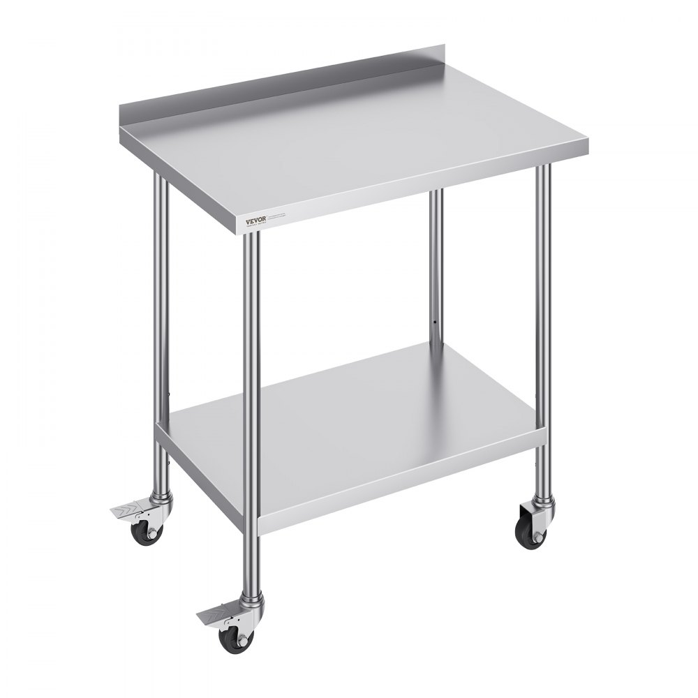 VEVOR 24 x 36 x 40 Inch Stainless Steel Work Table, Commercial Food Prep Worktable with Casters, Heavy Duty Prep Worktable, Metal Work Table with Adjustable Height for Restaurant, Home and Hotel - CFBXGGZTLCDJUI1NFV0