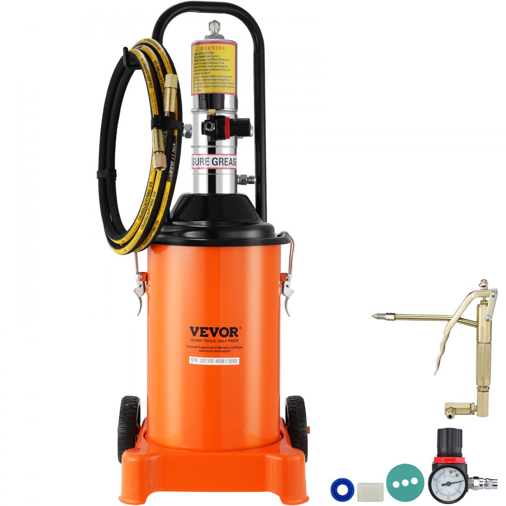 VEVOR Grease Pump, 3 Gallon 12L, Air Operated Grease Pump with 13 ft High Pressure Hose and Grease Gun, Pneumatic Grease Bucket Pump with Wheels, Portable Lubrication Grease Pump 50:1 Pressure Ratio - HYJ3JLDT0000XHUHBV0