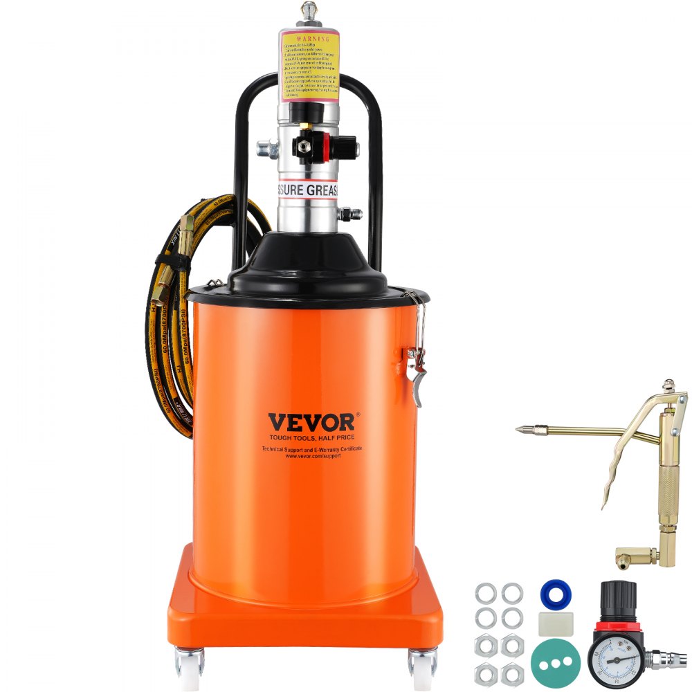 VEVOR Grease Pump, 5 Gallon 20L, Air Operated Grease Pump with 13 ft High Pressure Hose and Grease Gun, Pneumatic Grease Bucket Pump with Wheels, Portable Lubrication Grease Pump 50:1 Pressure Ratio - HYJ5JLDT0000QLKXEV0