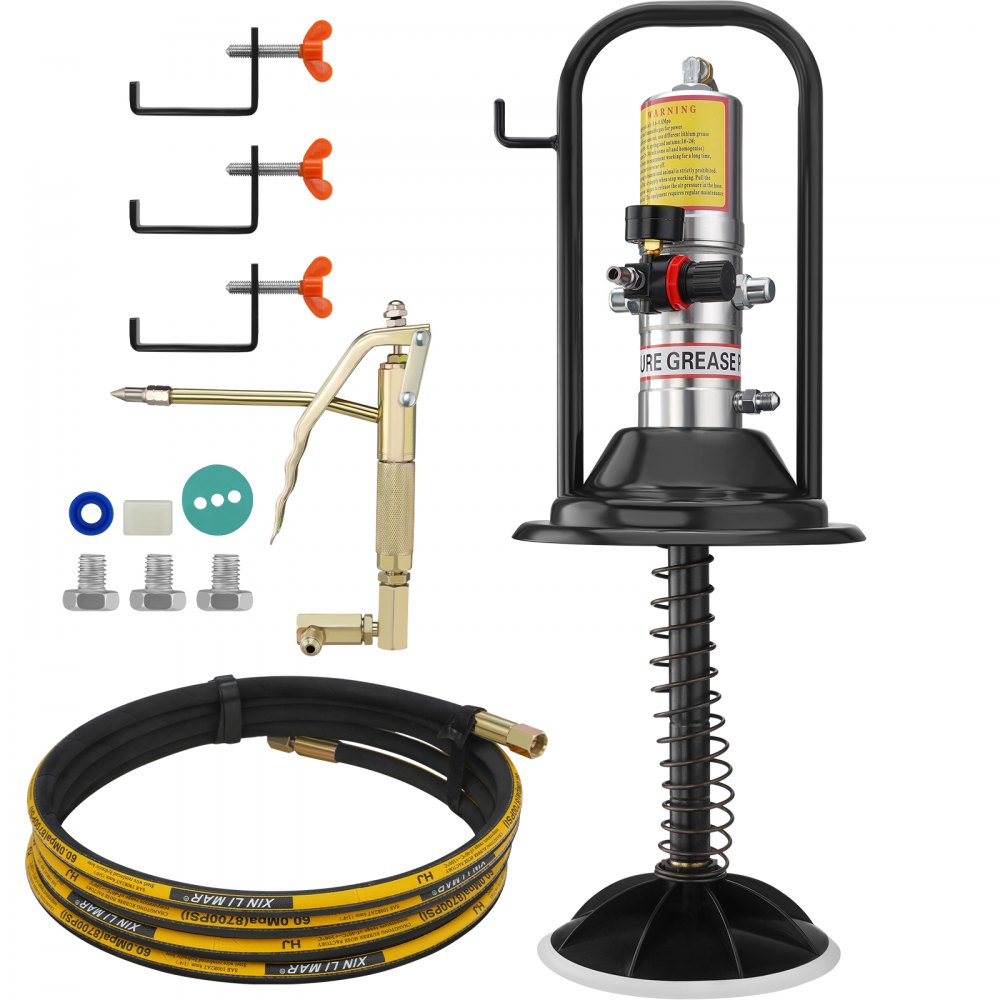 VEVOR Grease Pump, 50:1 Pressure Ratio Air Operated Grease Pump with 13 ft High Pressure Hose and Grease Gun, Pneumatic Grease Pump with Barrel Cap, Portable Lubrication Grease Pump 360° Gun Head - HYJDGB000000OW3B1V0